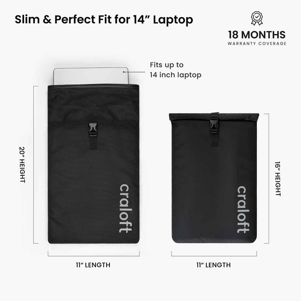 Craloft Waterproof 14 Inch Laptop Sleeve Cover, Slim Rain Protective Bag with 8mm Padding