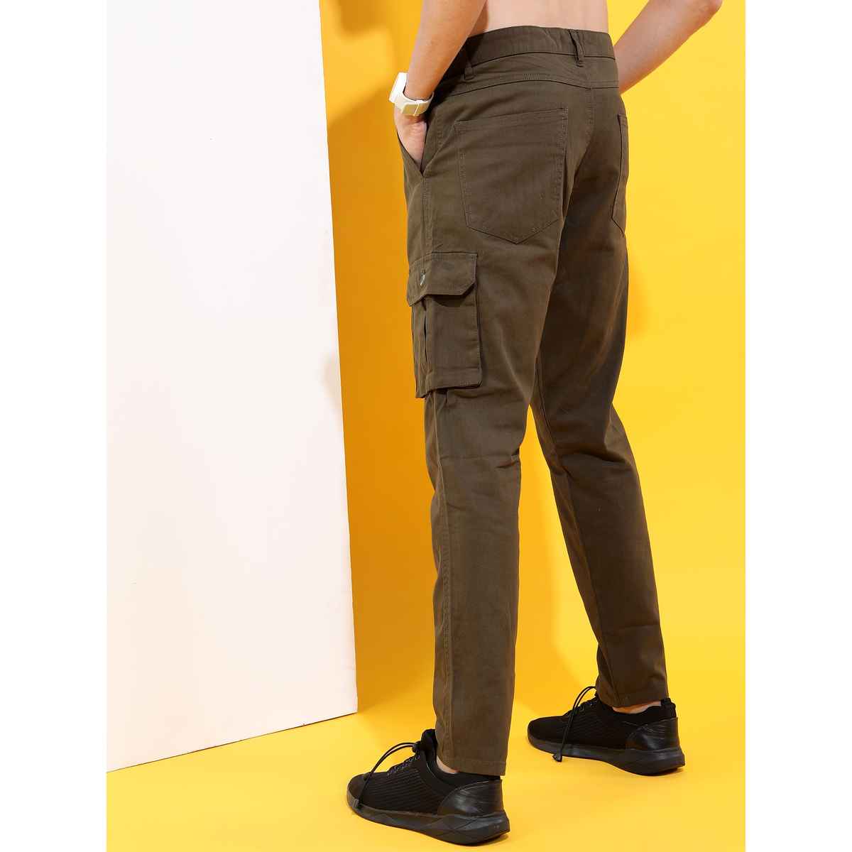 Highlander Men's Slim Fit Easy Wash Cargos Trouser | Olive Green - 30