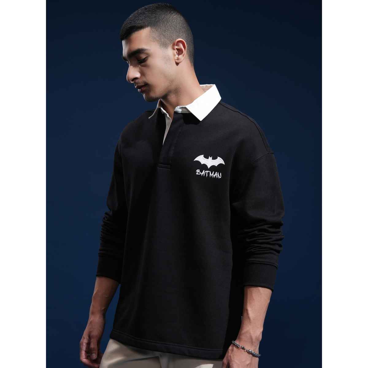 Highlander Men's Oversized Drop Shoulder Sweat Polo T-shirt - Warner Bros | Black | S