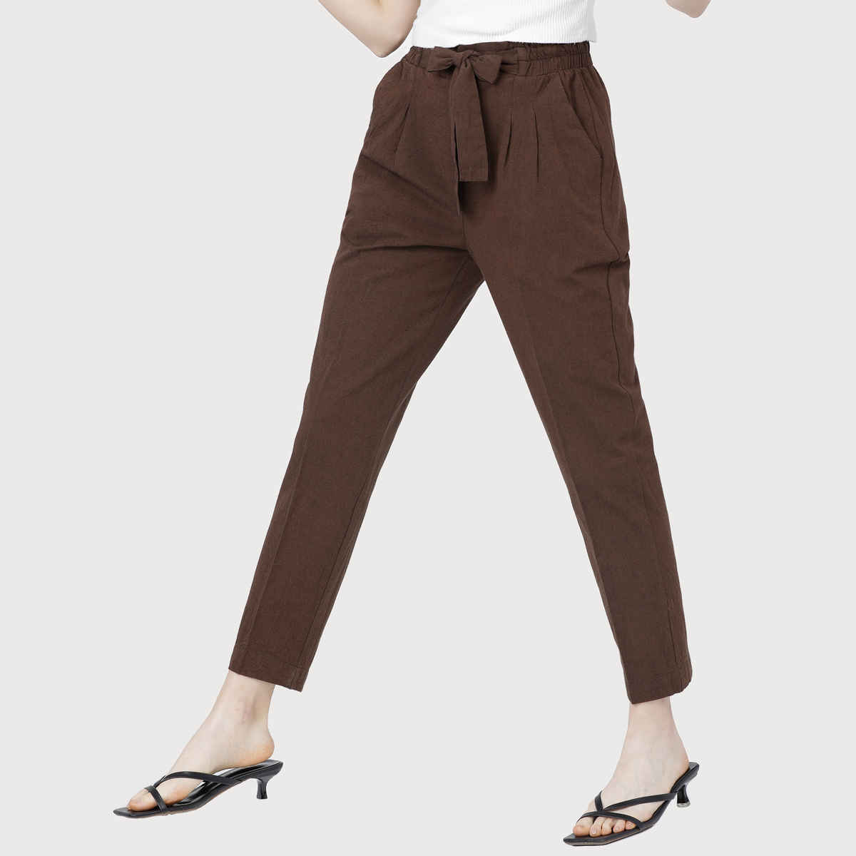 Tokyo Talkies Women's Tapered Fit High-Rise Pleated Peg Trouser | Multicolour - 28