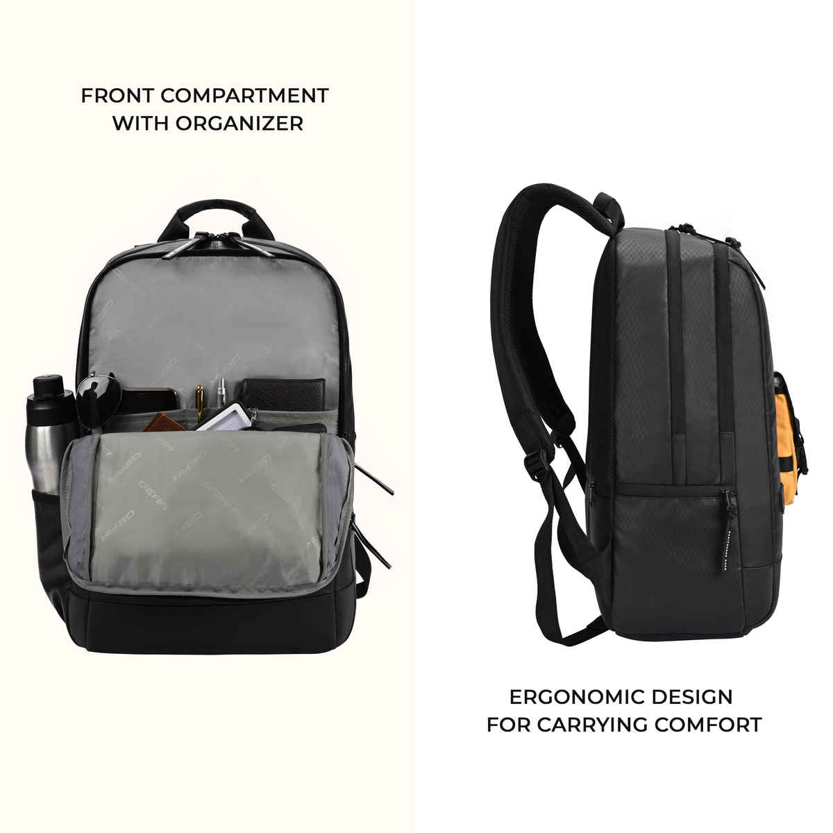 Gear Hipster Anti - Theft Faux Leather Laptop Backpack Black Yellow