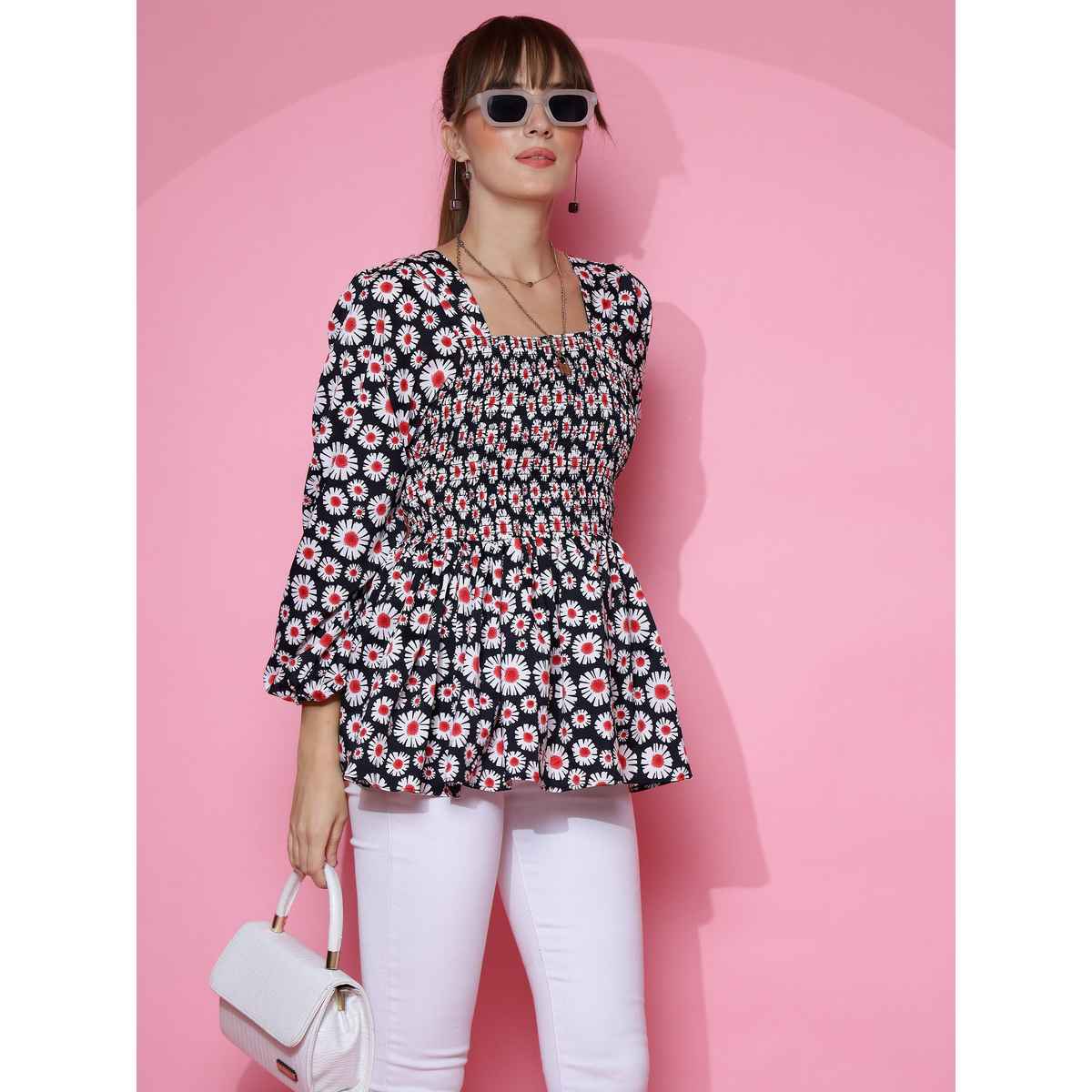 Sheetal Women's Floral Printed Top | 5110 | Black - L