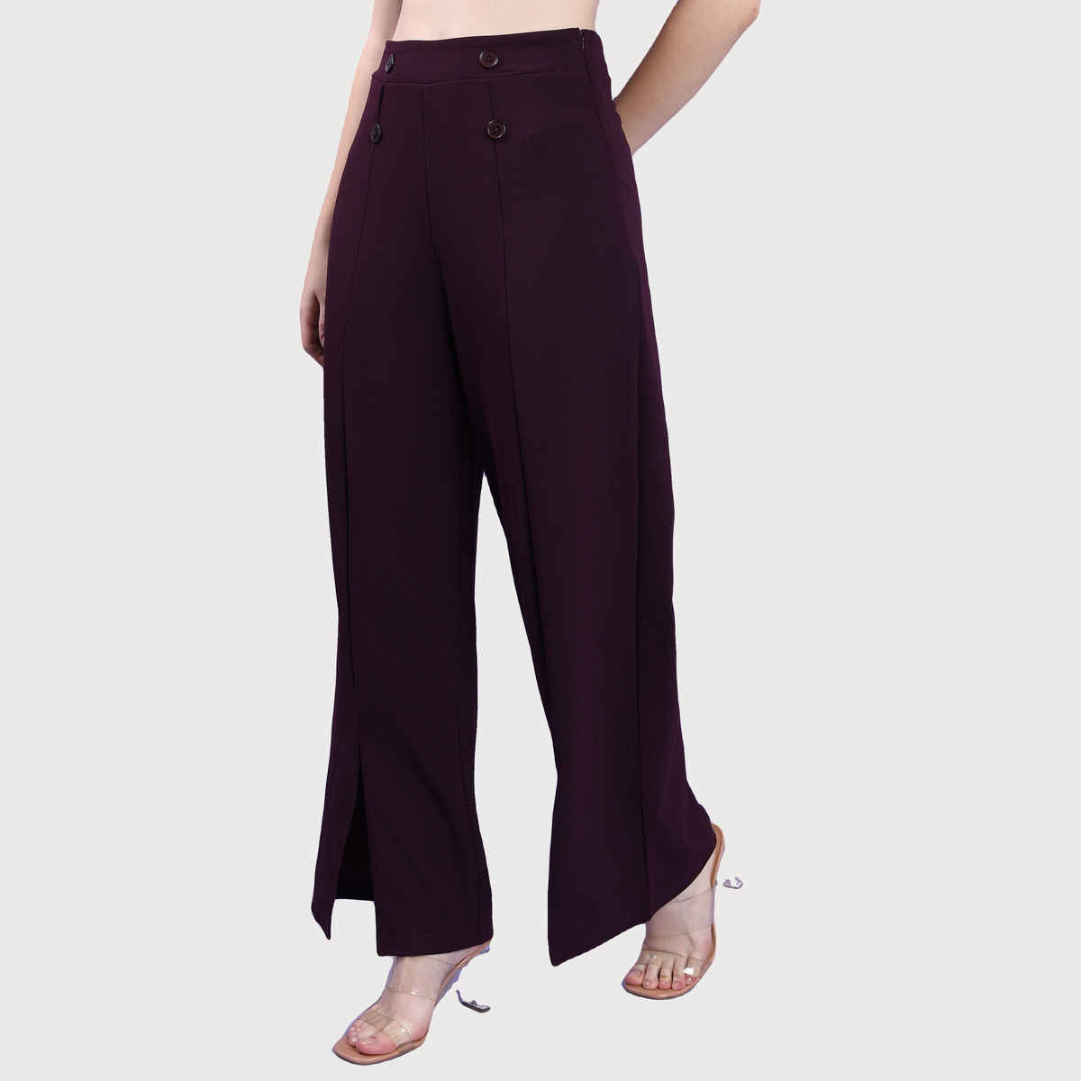 Tokyo Talkies Women's High-Rise Flared Parallel Trouser | Plum - 32