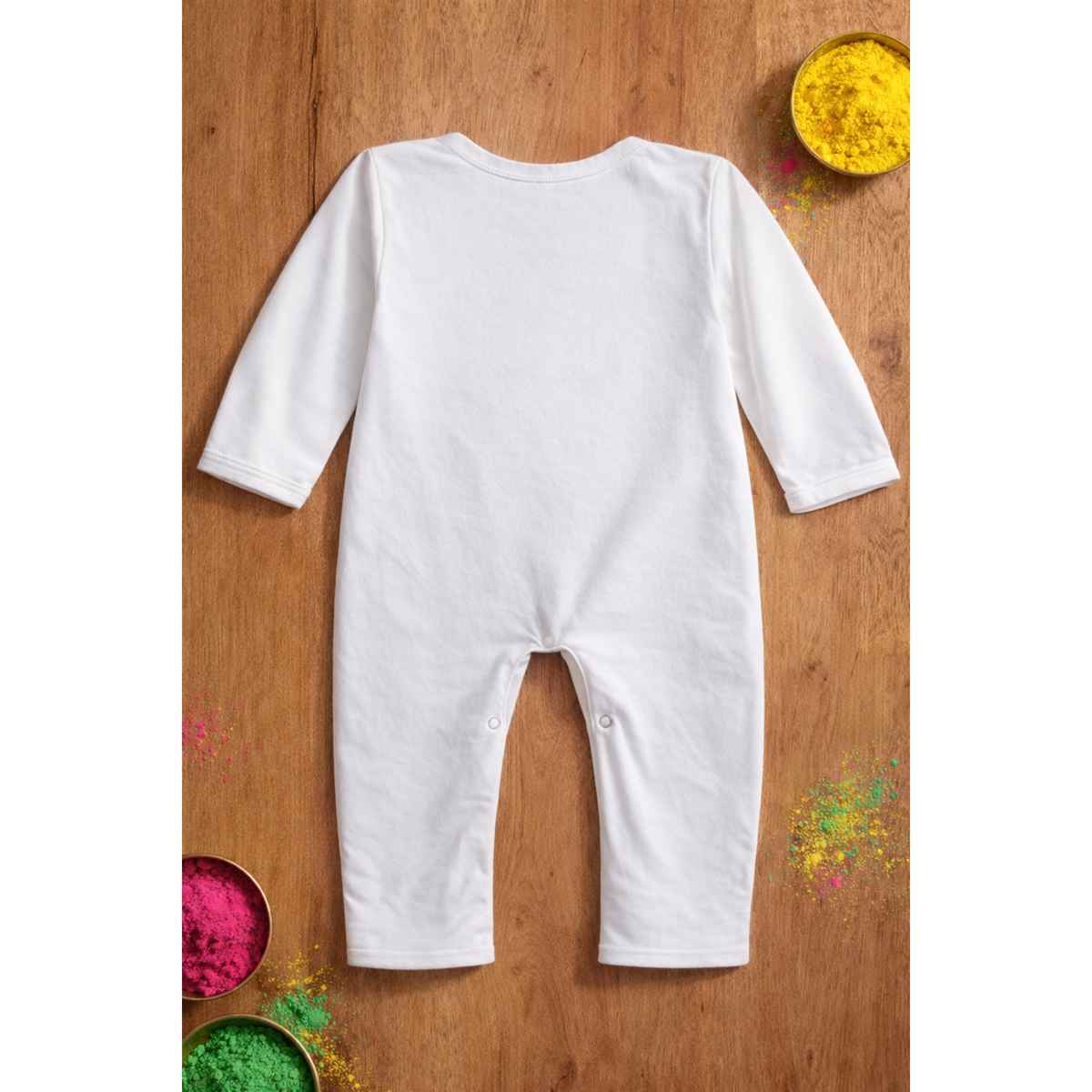 Trampoline Cotton My First Holi Baby Romper with Colorful Elephant Print | White - 3-6 Months