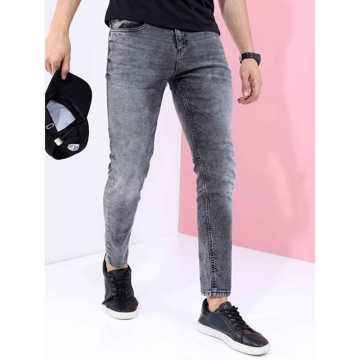 Highlander Men's Tapered Fit Heavy Fade Stretchable Jeans | Grey - 38