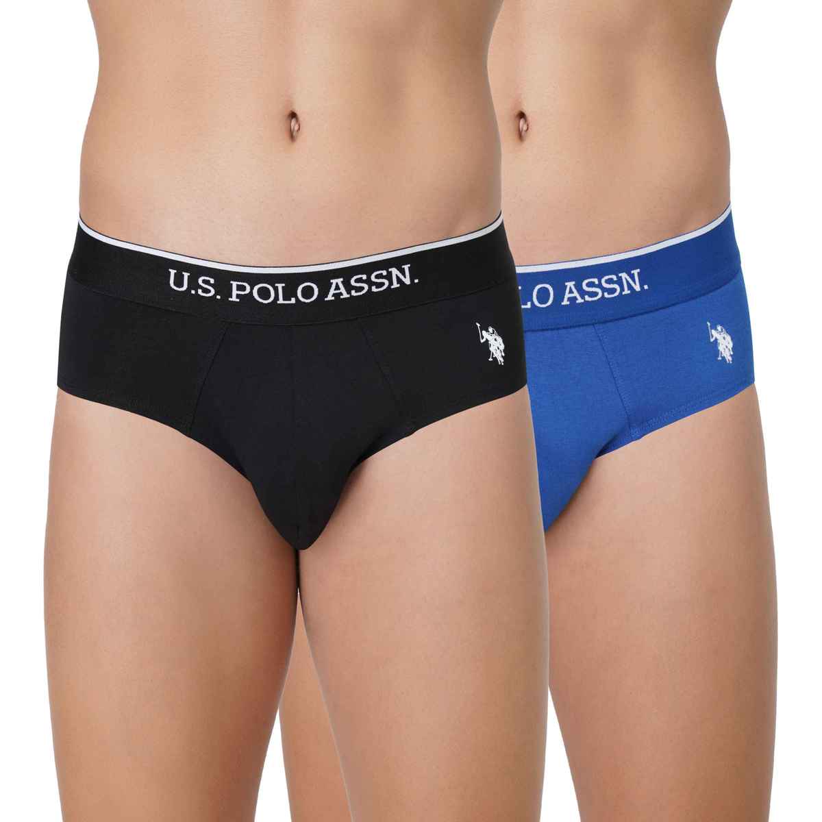 USPA Men Briefs - Pack of 2 Solid Cotton Briefs - Black & Blue - L