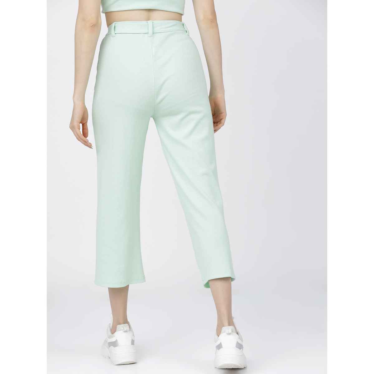 Tokyo Talkies Women's Regular Fit Cotton Blend Trouser | Green - 32