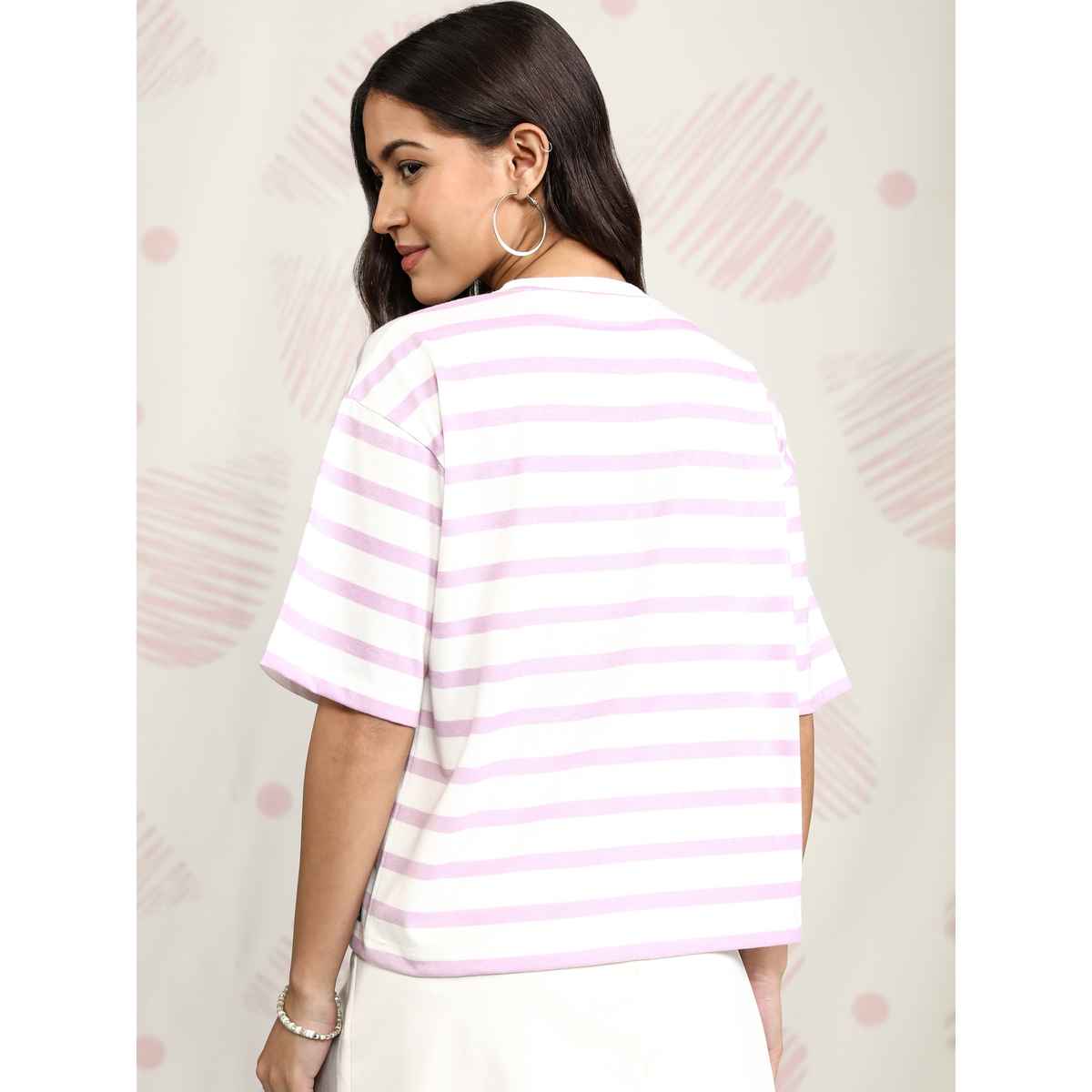 Tokyo Talkies Women's Disney Stitch Striped Relaxed Fit T-shirt | Pink - L