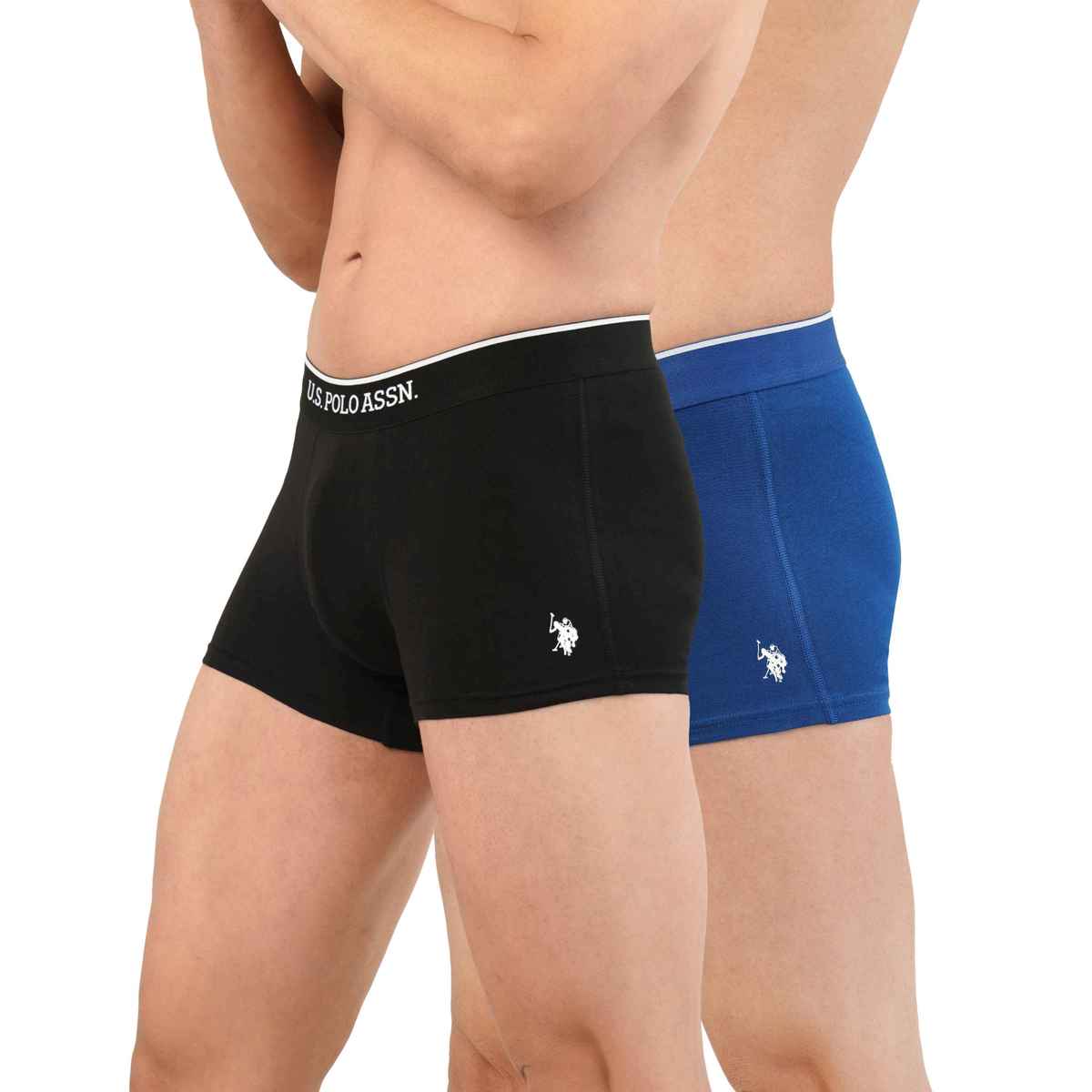 USPA Mens Trunks - Pack of 2 Solid Cotton Trunks - Black & Blue - XL