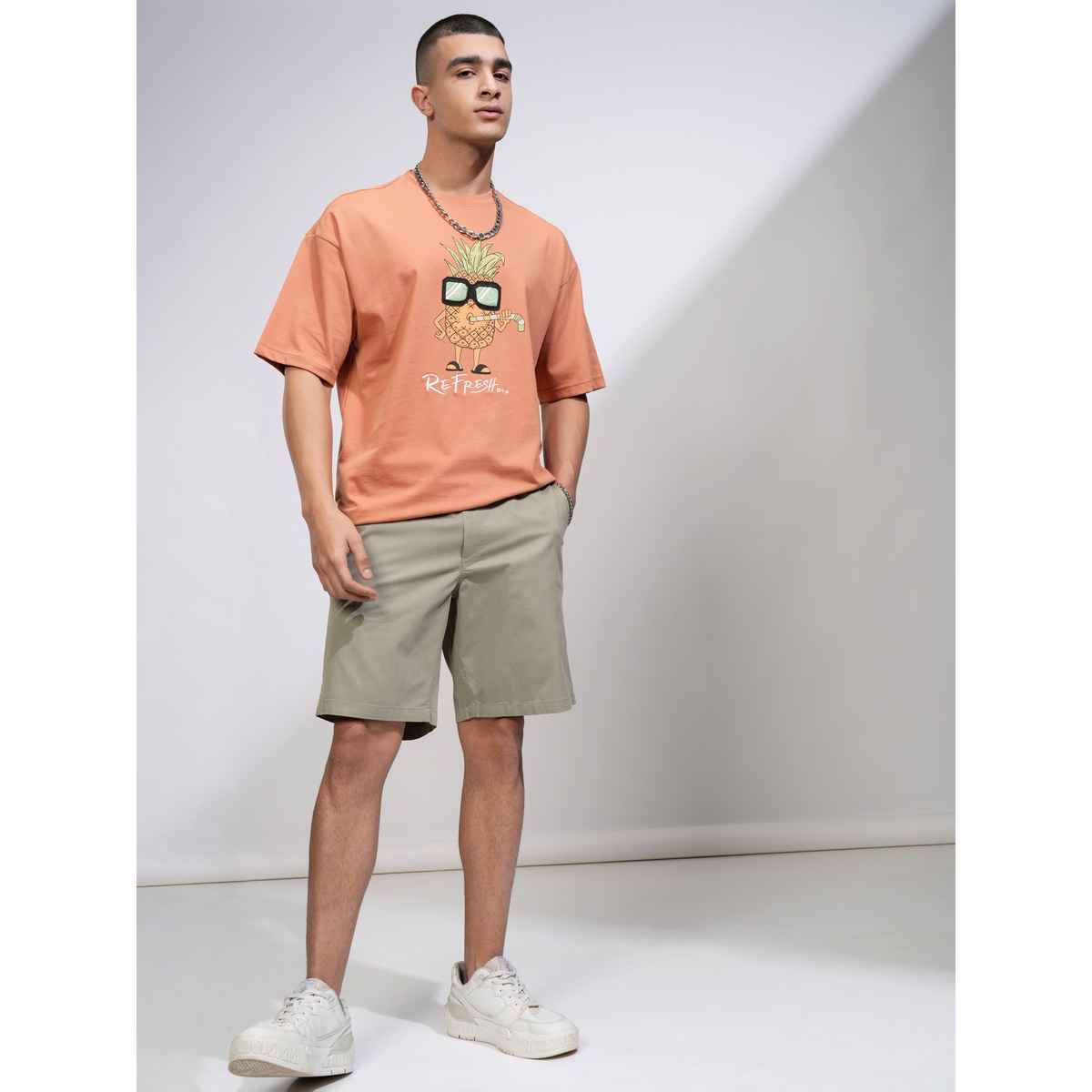 Highlander Men Knee Length Solid Regular Fit Shorts | Green - 36