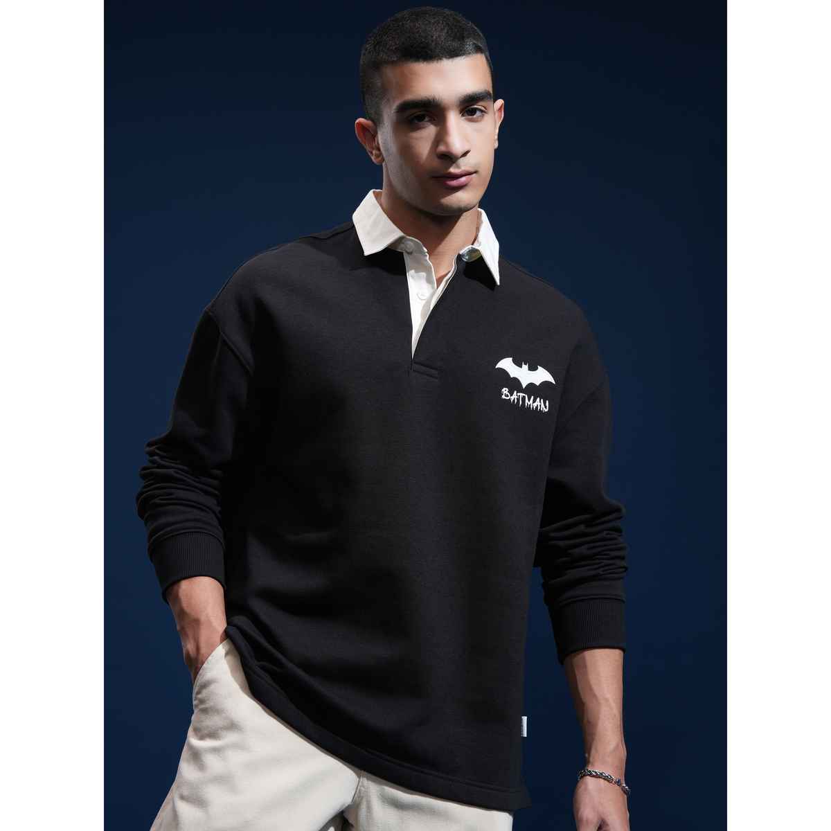 Highlander Men's Oversized Drop Shoulder Sweat Polo T-shirt - Warner Bros | Black | S