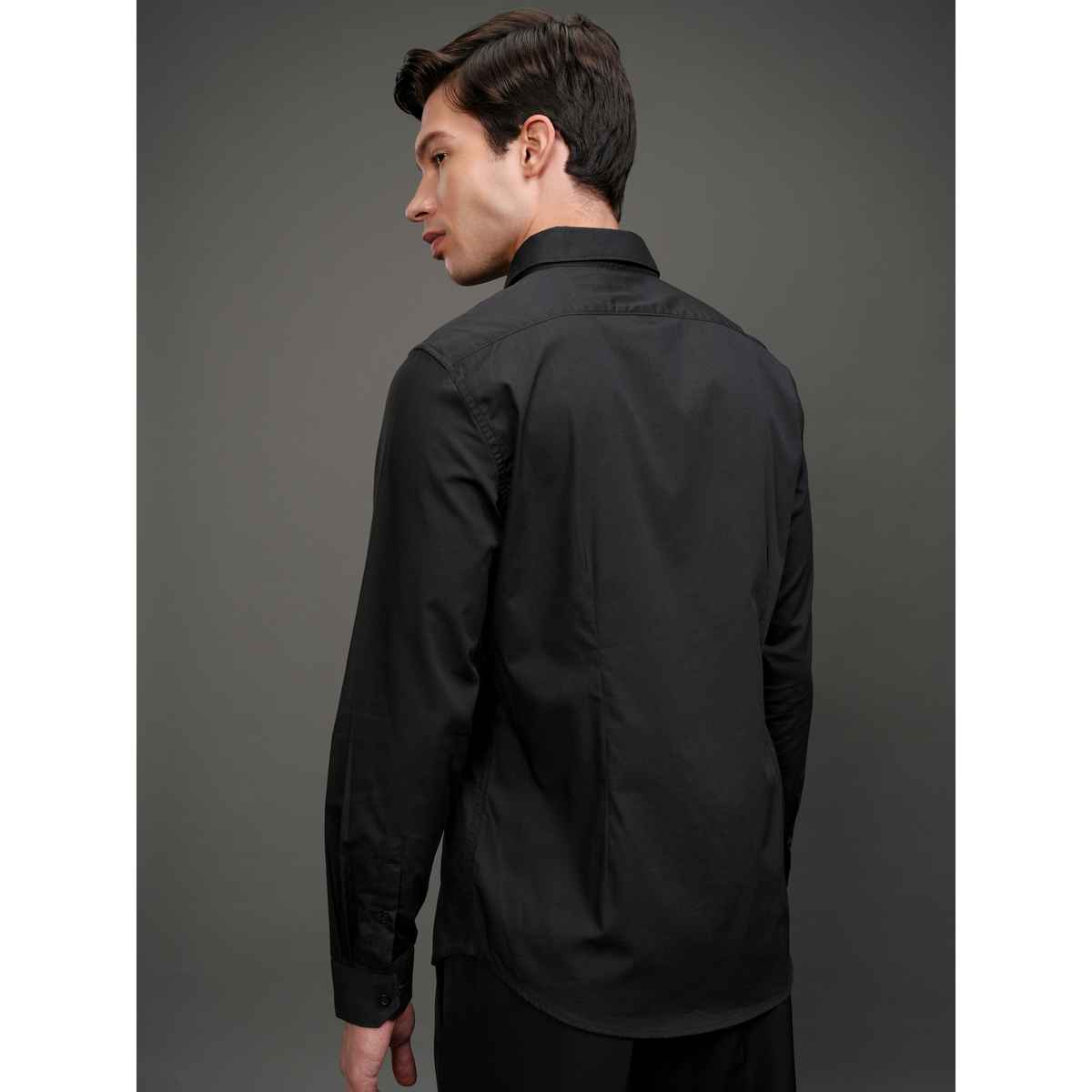 Highlander Men Slim Fit Solid Formal Shirt | Black | XL