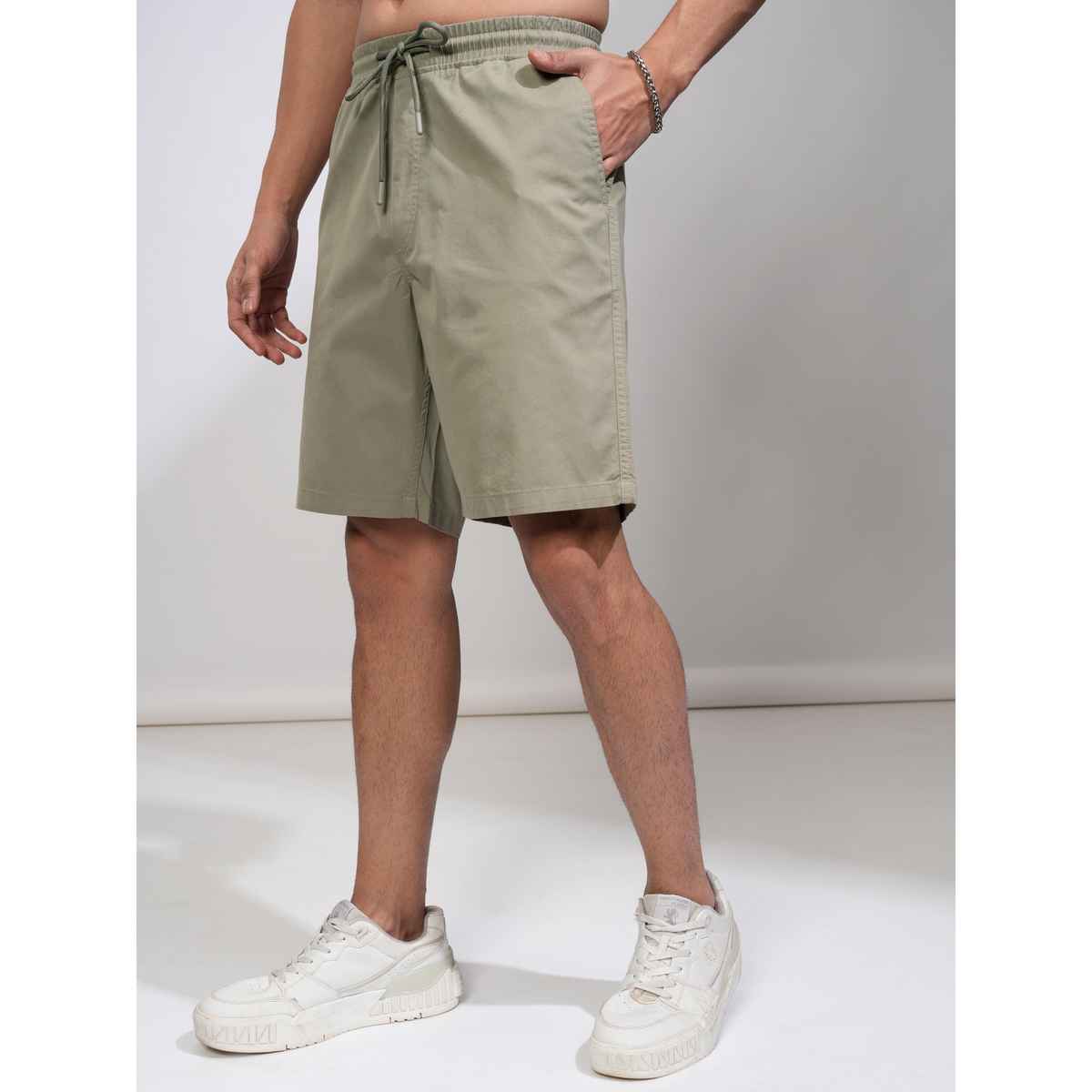 Highlander Men Knee Length Solid Regular Fit Shorts | Green - 36