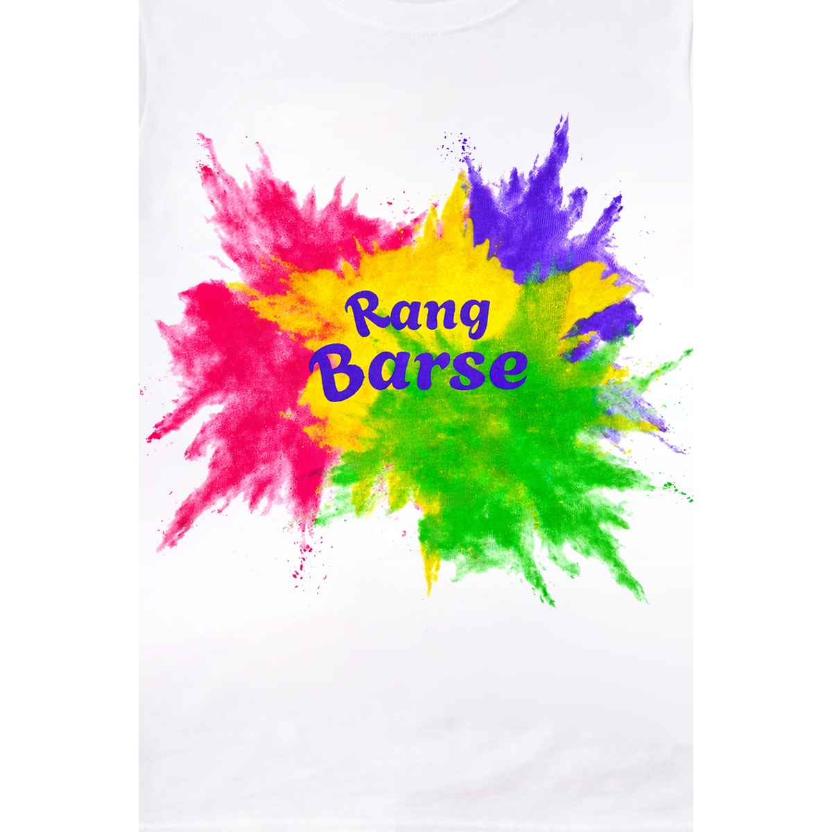 Trampoline Cotton Holi Theme Half Sleeves Rang Barse Text Printed T-shirt | White | 3-4 Years
