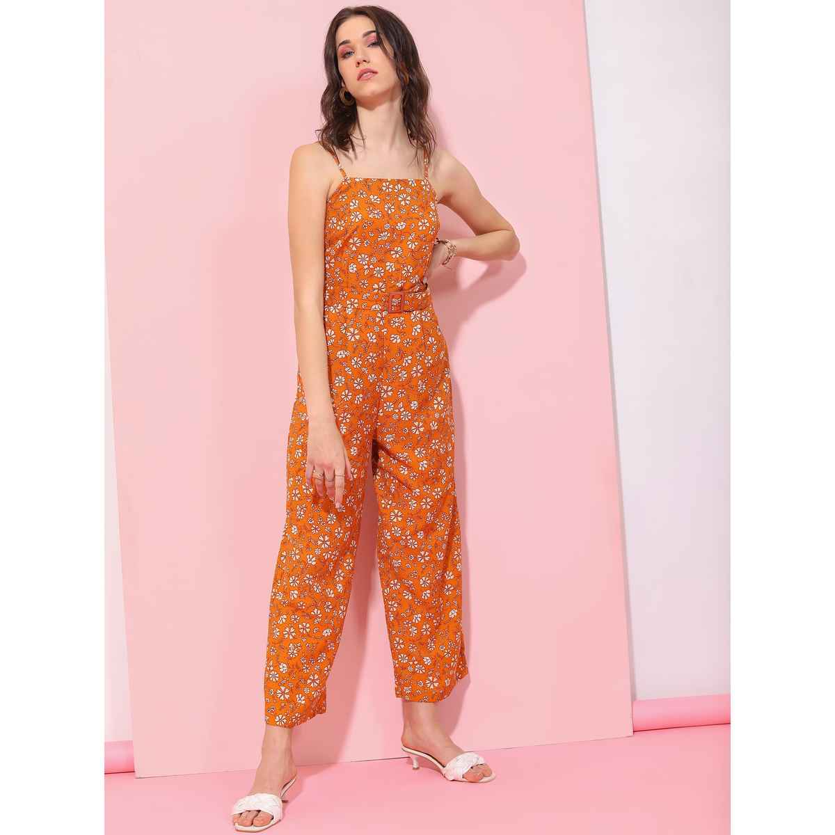 Tokyo Talkies Women's Printed Basic Jumpsuit | Yellow - S