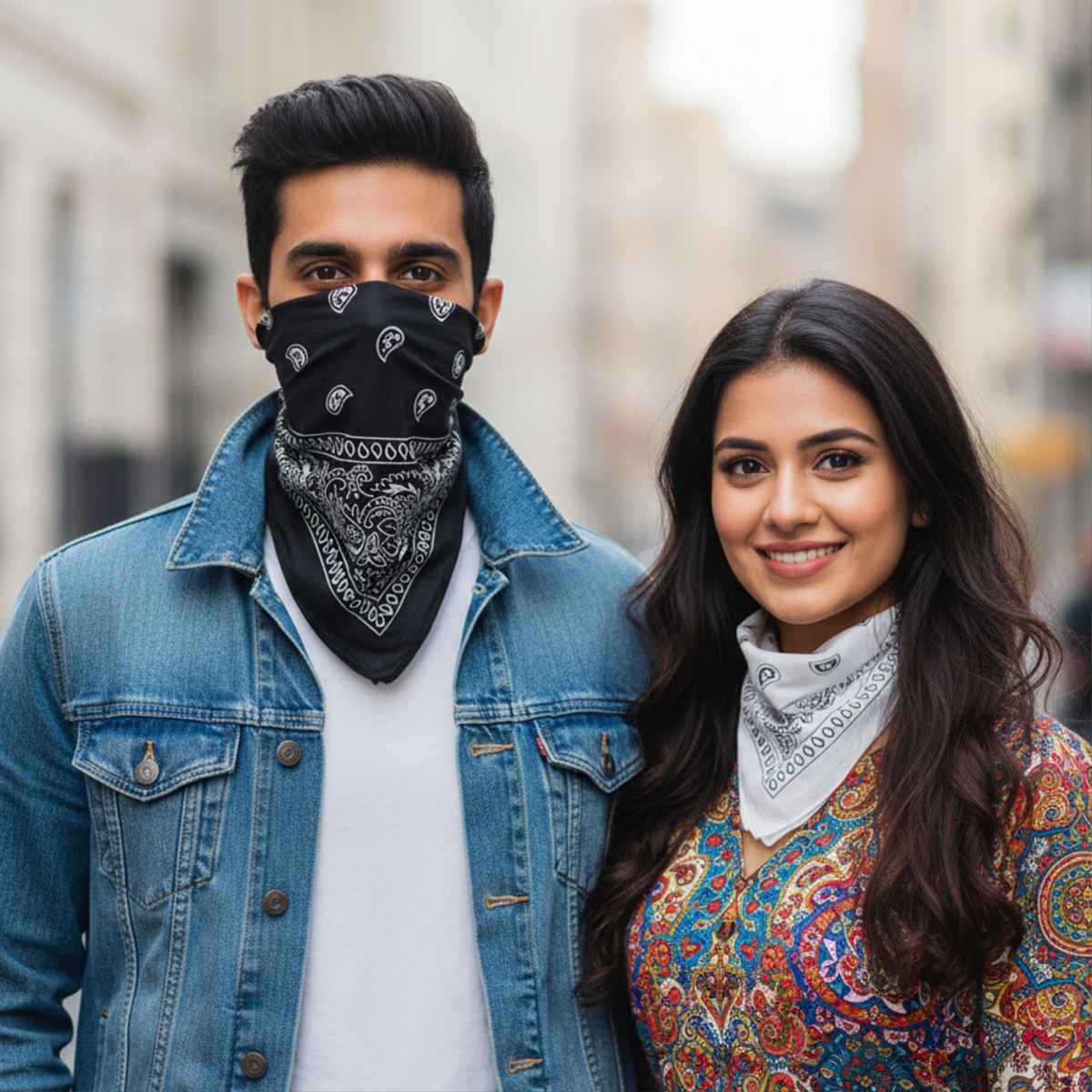 Royal Mart Unisex Cotton Bandana | Black and White - One Size