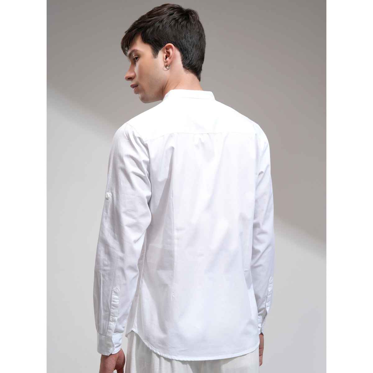 Highlander Men Slim Fit Solid Casual Shirt | White | M