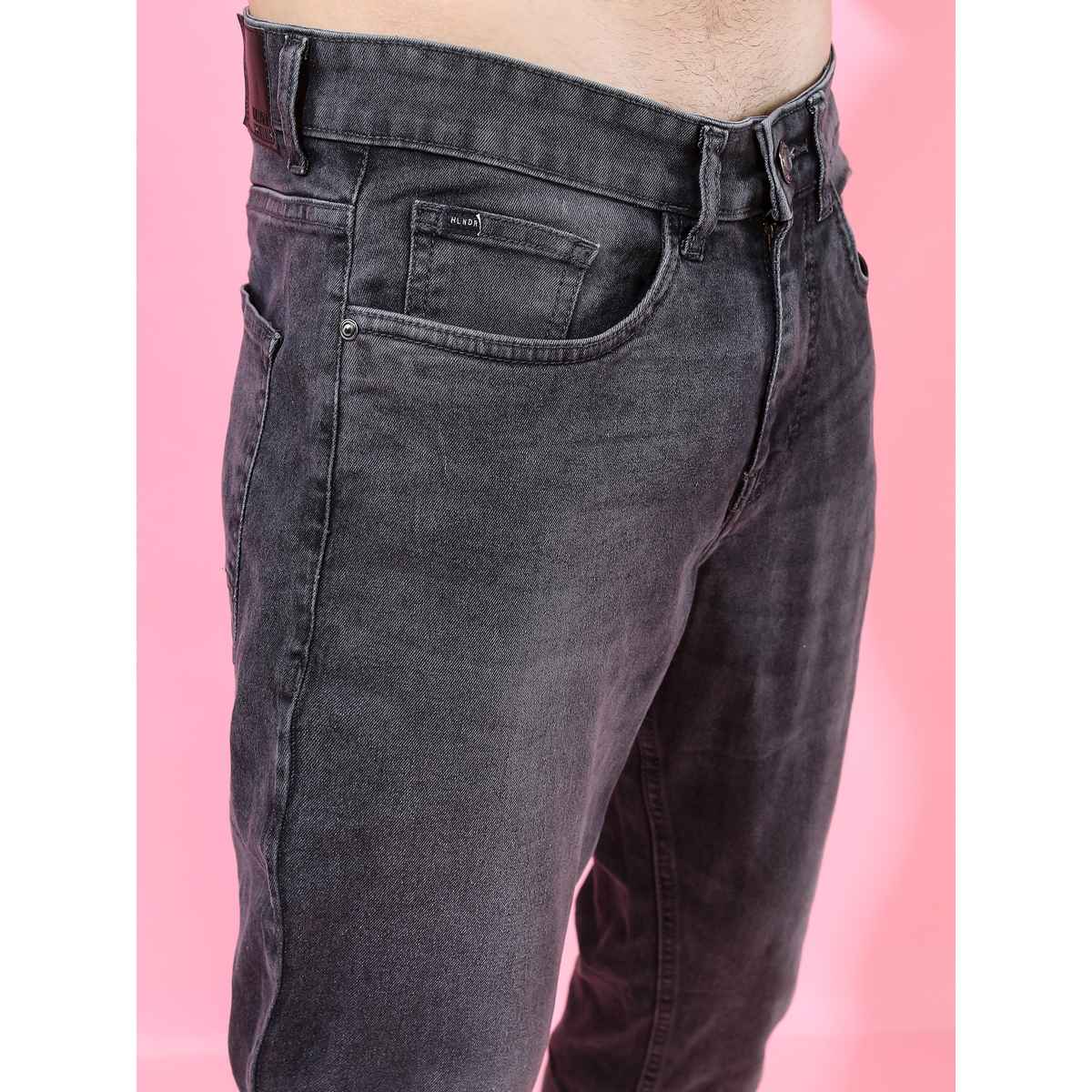 Highlander Men's Slim Tapered Fit Heavy Fade Stretchable Jeans | Charcoal Grey - 34