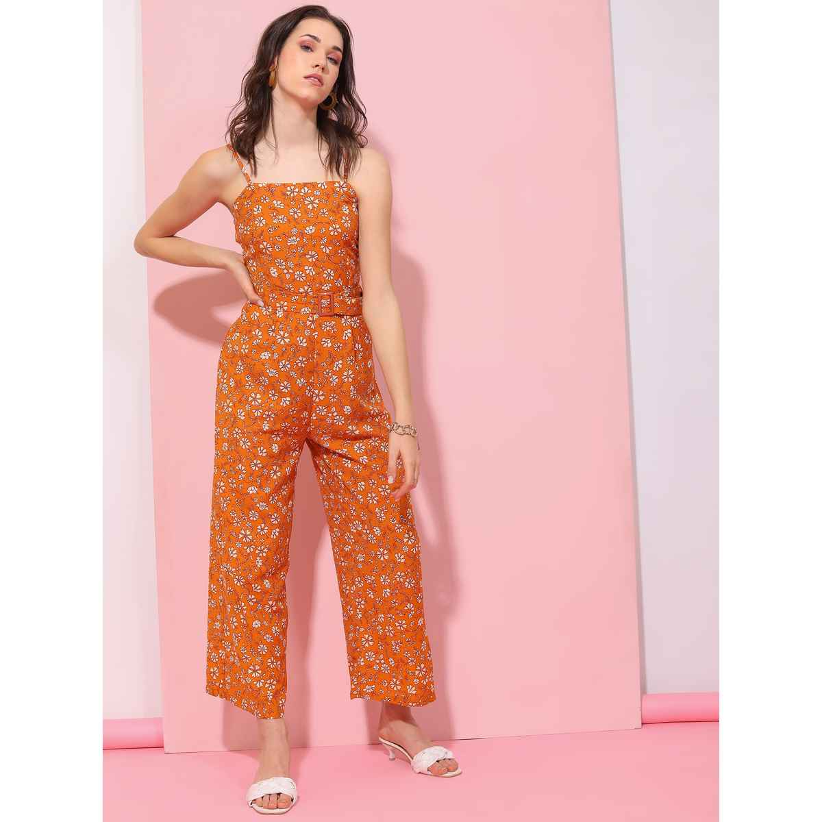 Tokyo Talkies Women's Printed Basic Jumpsuit | Yellow - XL