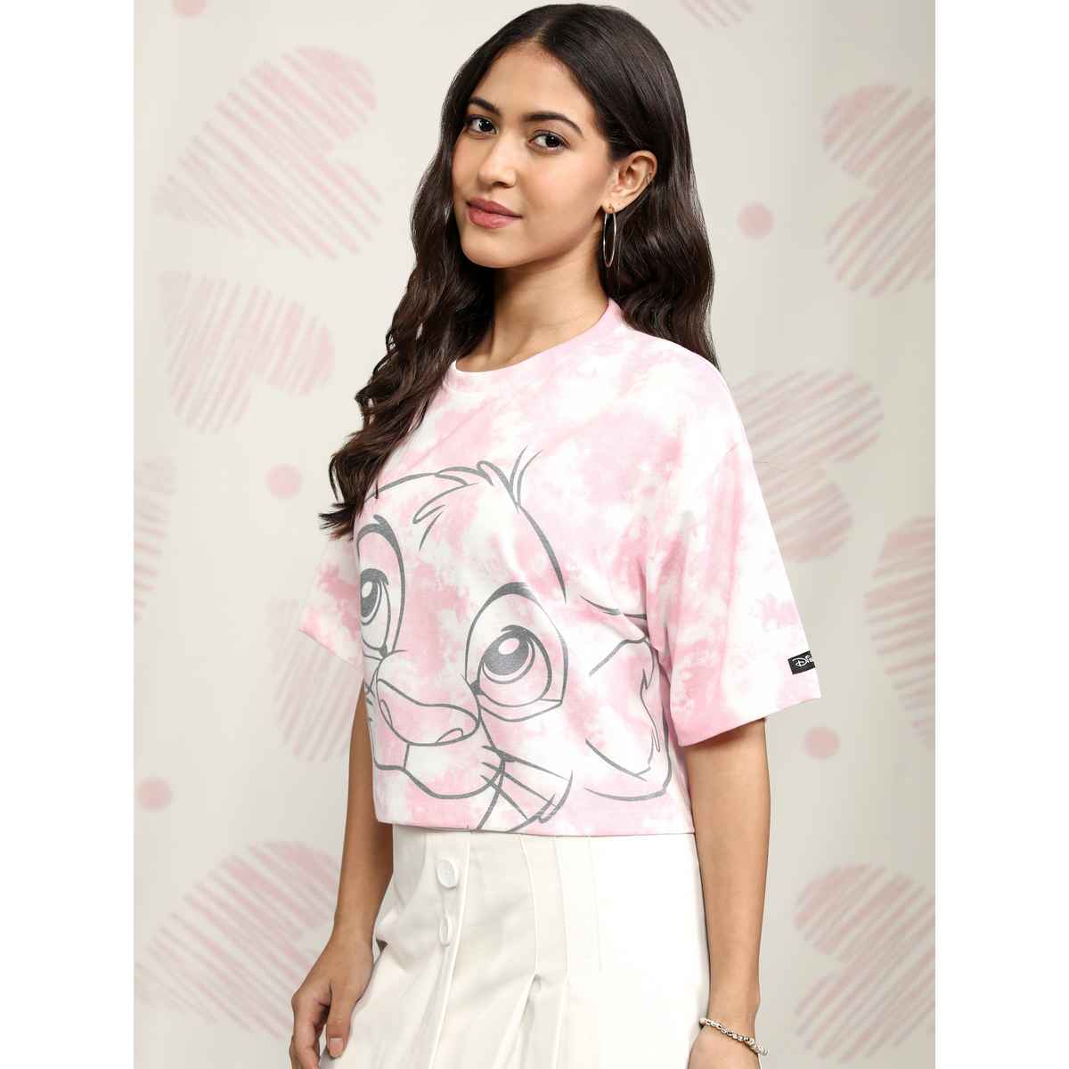 Tokyo Talkies Women's Disney The Lion King Tie-Dye Boxy Crop T-shirt | Pink - M