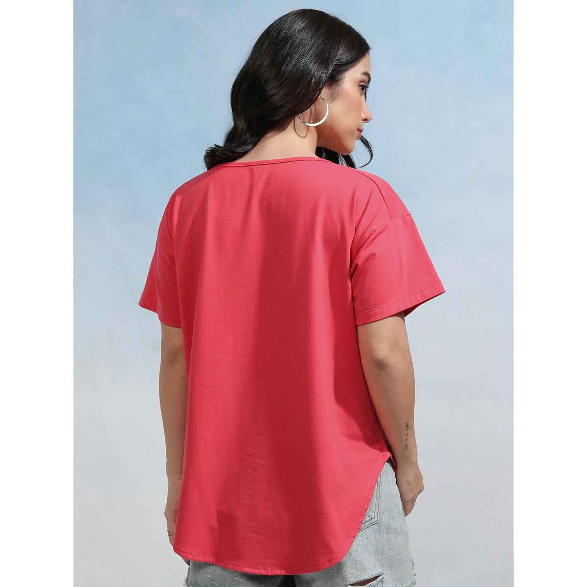Tokyo Talkies Women's Half Sleeve Round Neck Tshirt | Pink - XL