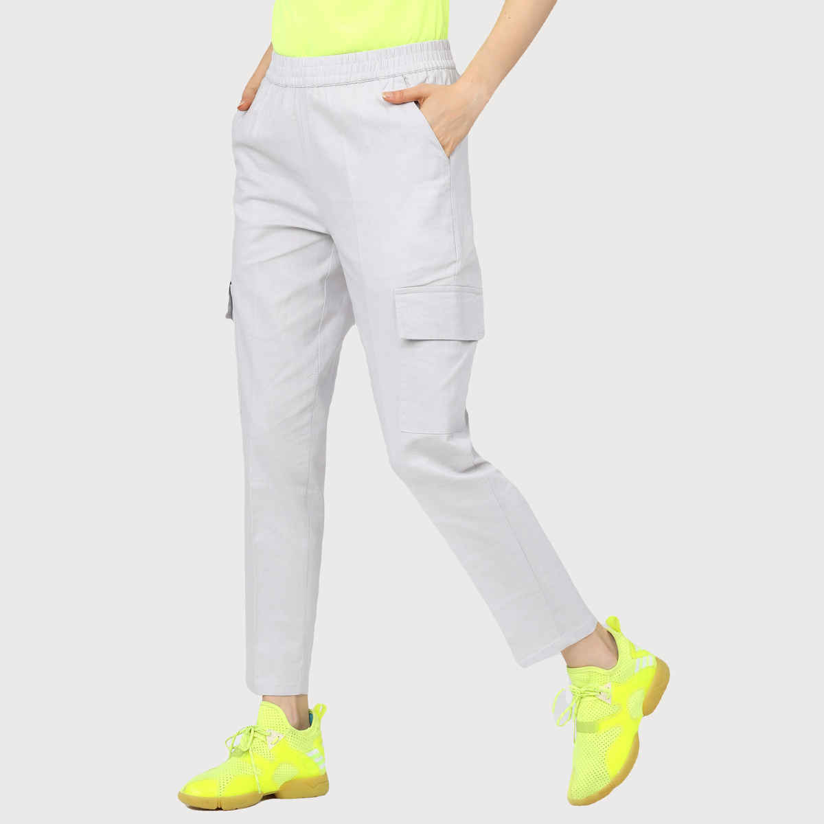 Tokyo Talkies Women's Straight Fit Cargos Trouser | White - 30