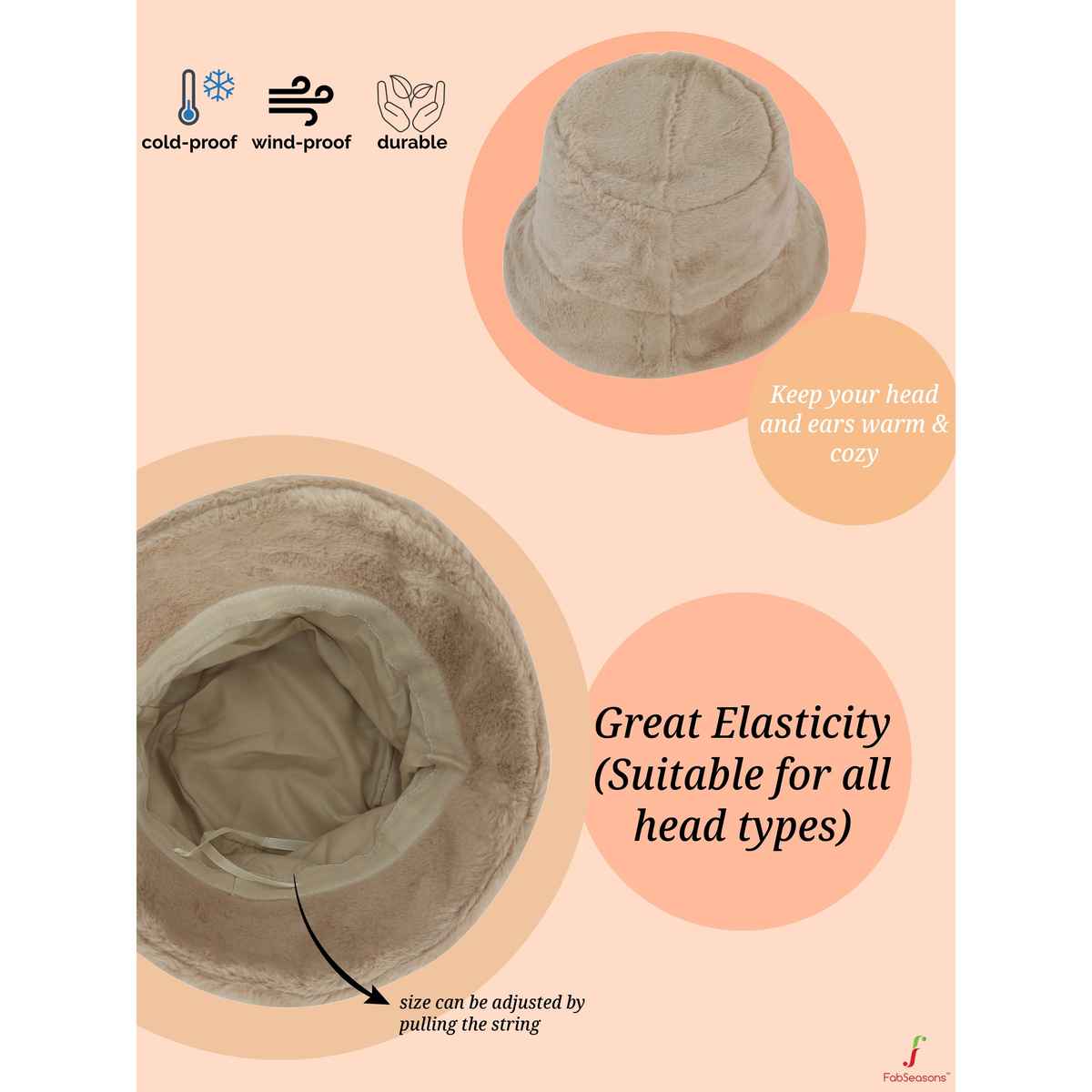 Fabseasons Women's Acrylic and Faux Fur Bucket Hat | Baby Pink - One Size