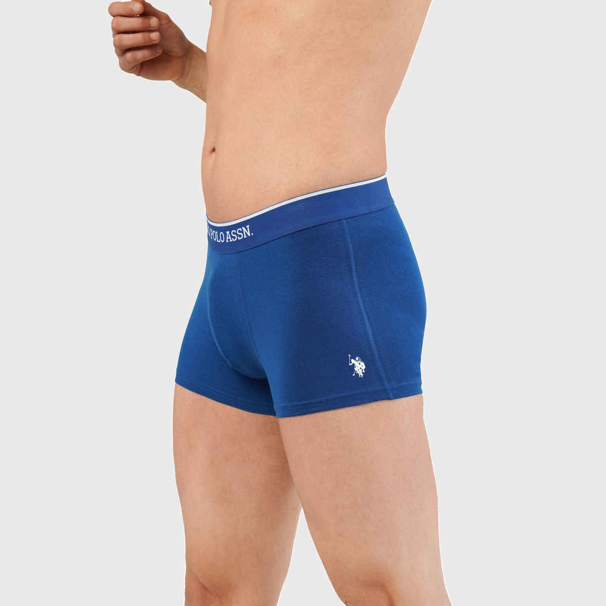 USPA Mens Trunks - Pack of 2 Solid Cotton Trunks - Black & Blue - M