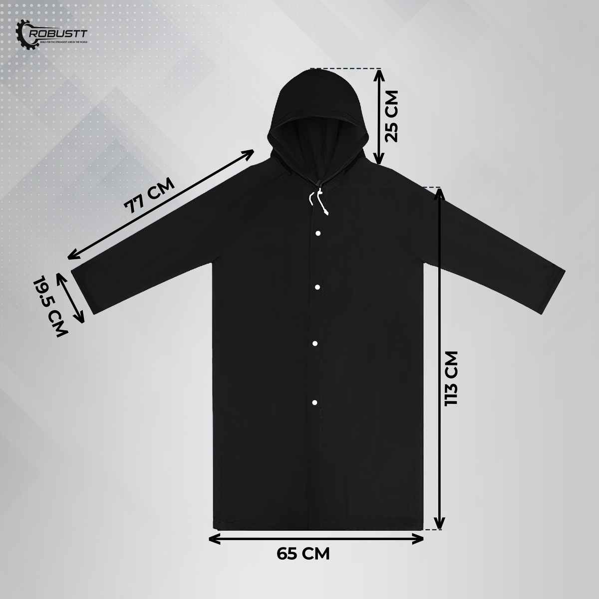 Robustt Unisex Raincoat With Hood | Waterproof | EVA Material | Universal Size - Black