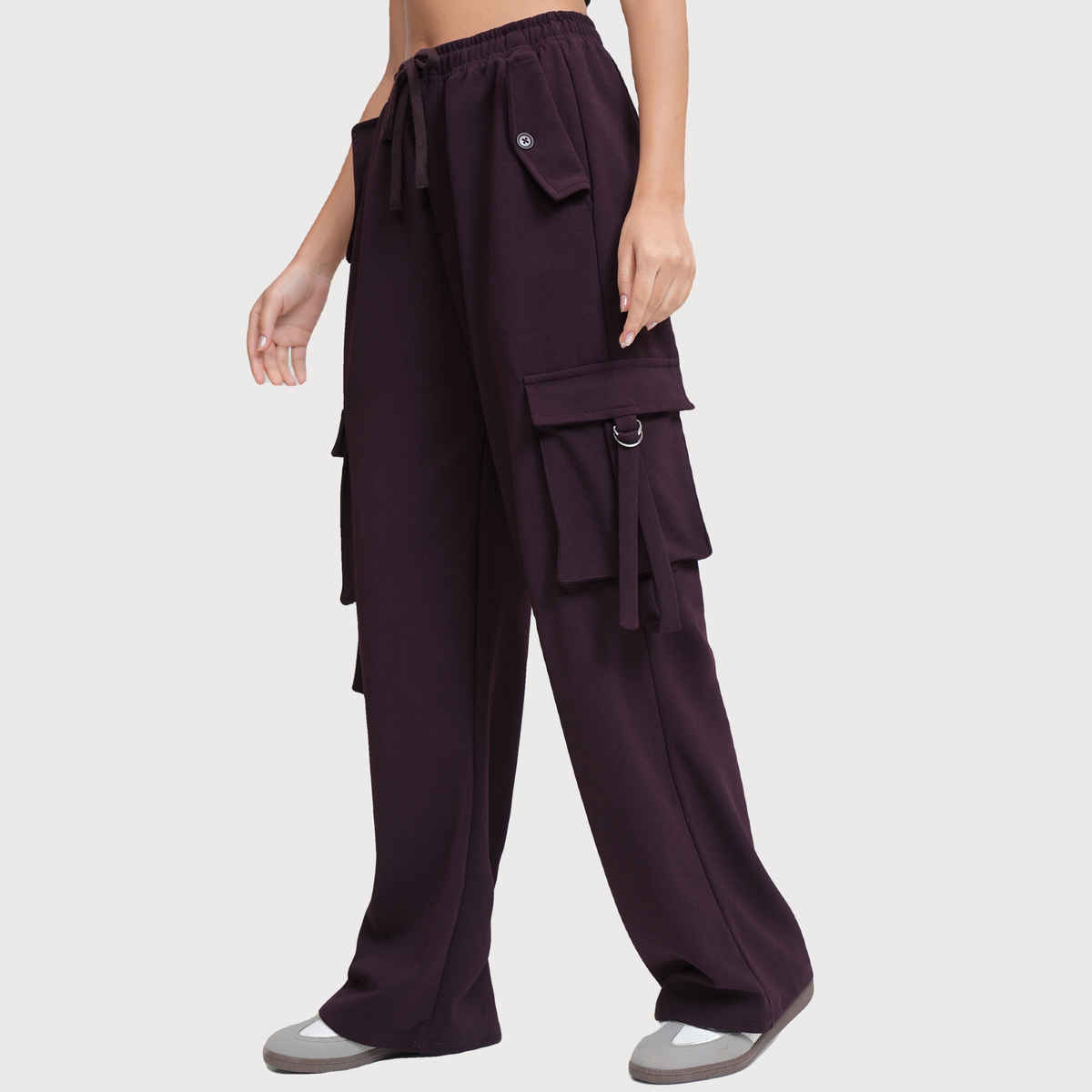 Tokyo Talkies Women's Solid Straight Fit Cargo Pant | Plum - 32