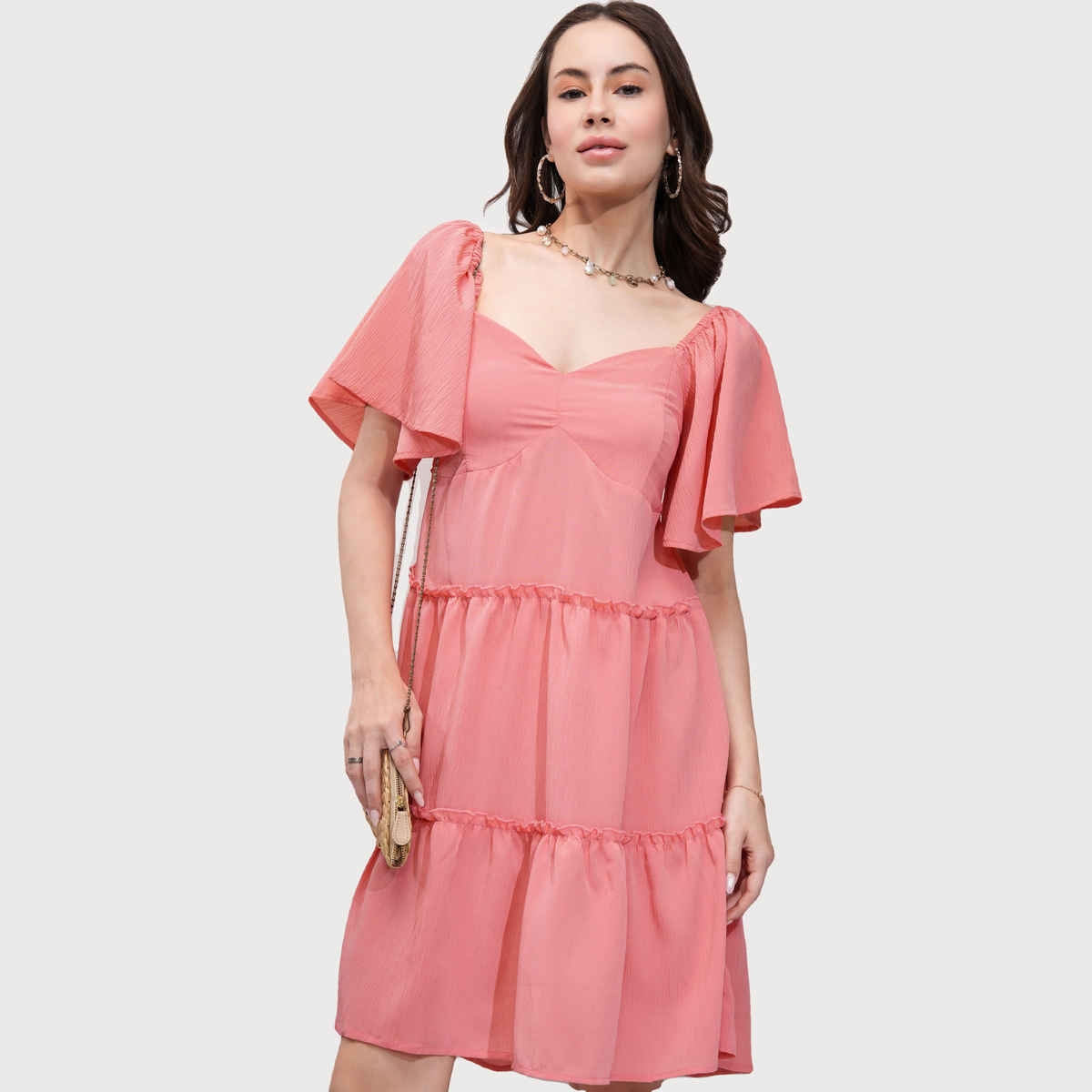 Tokyo Talkies Women's Flutter Sleeves Fit And Flare Dress | Red - M