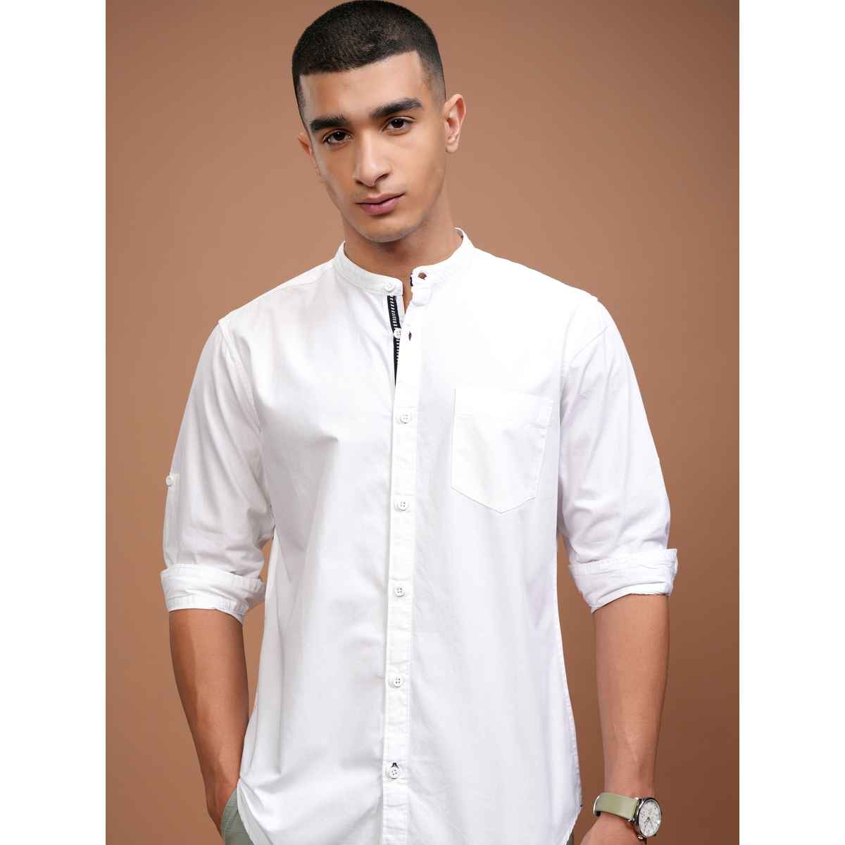 Highlander Men Solid Slim Fit Casual Shirt | White | M