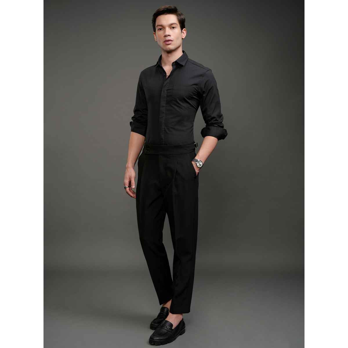Highlander Men Slim Fit Solid Formal Shirt | Black | XL