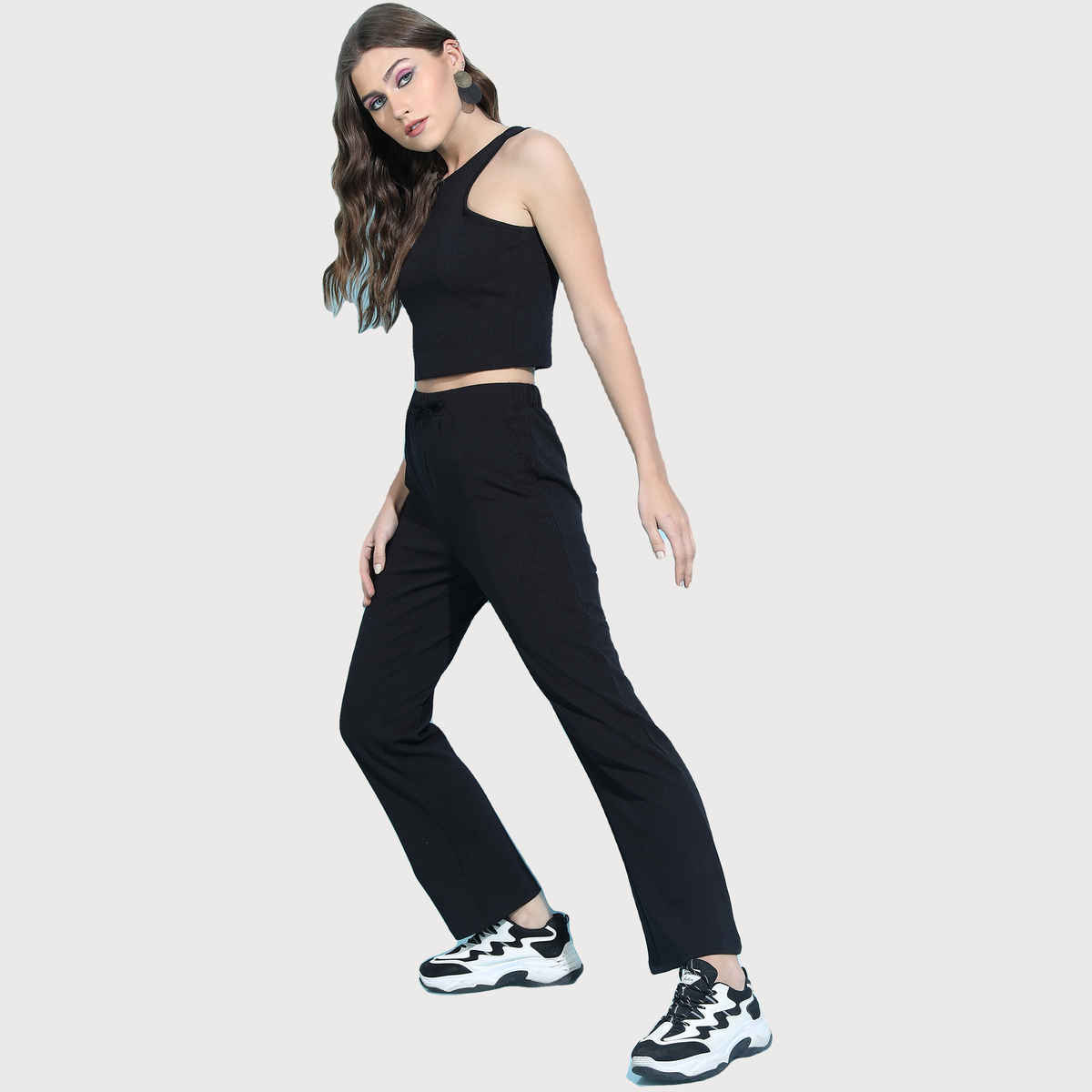 Tokyo Talkies Women's Stylish Solid Top with Trouser | Black - M