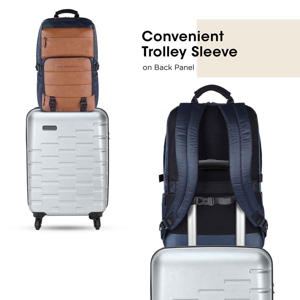 Gear Unisex Solid Polyester and Synthetic Leather 31 L Laptop Backpack | Navy and Tan