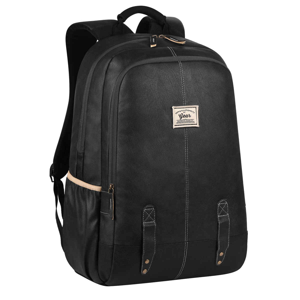 Gear Unisex Solid Faux Leather 20 L Laptop Backpack | Black