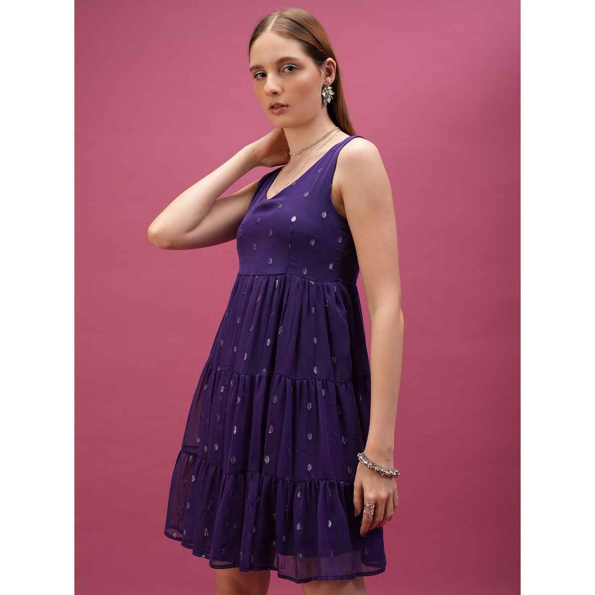 Tokyo Talkies Women's Sleeveless Tiered Dress | Voilet - XL