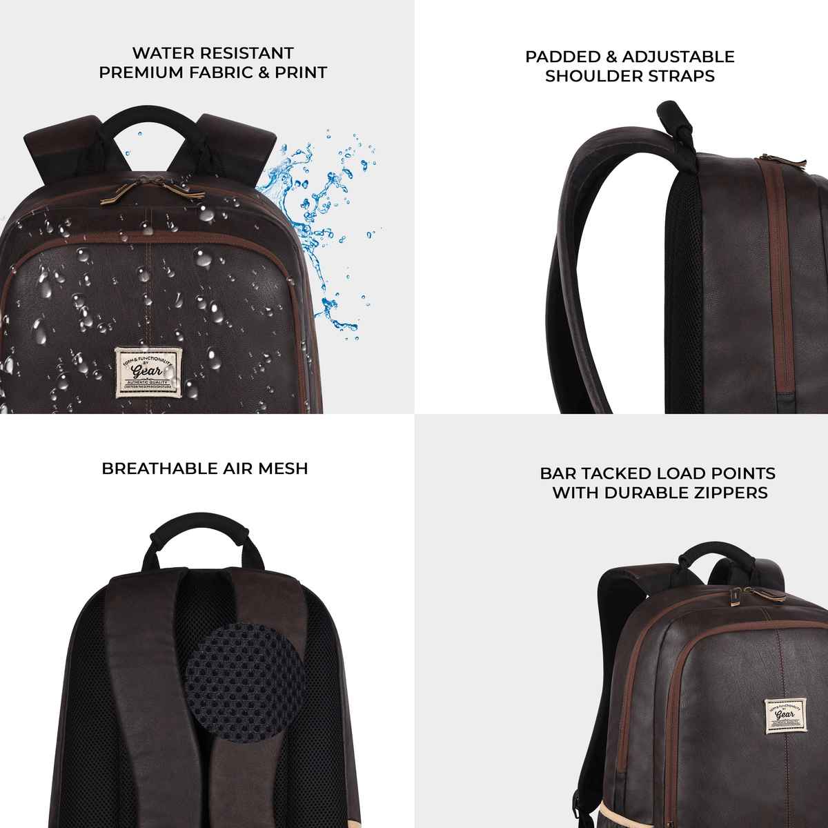 Gear Unisex Solid Artificial Leather 20 L Anti Theft Backpack | Brown and Black - Free Size