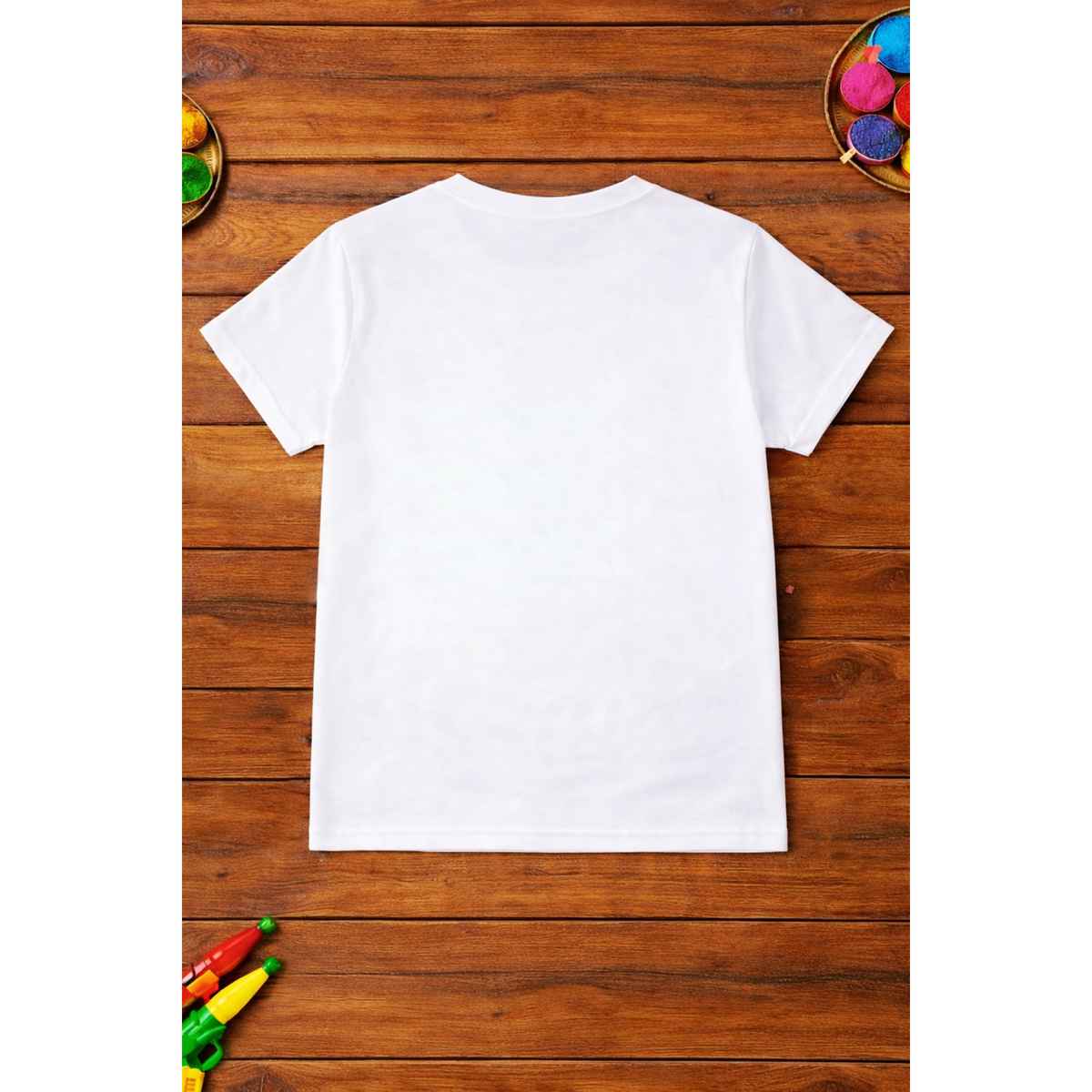 Trampoline Cotton Holi Theme Half Sleeves Rang Barse Text Printed T-shirt | White | 3-4 Years