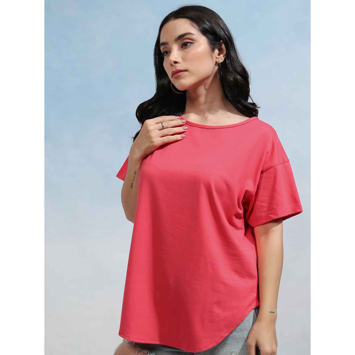 Tokyo Talkies Women's Half Sleeve Round Neck Tshirt | Pink - XL