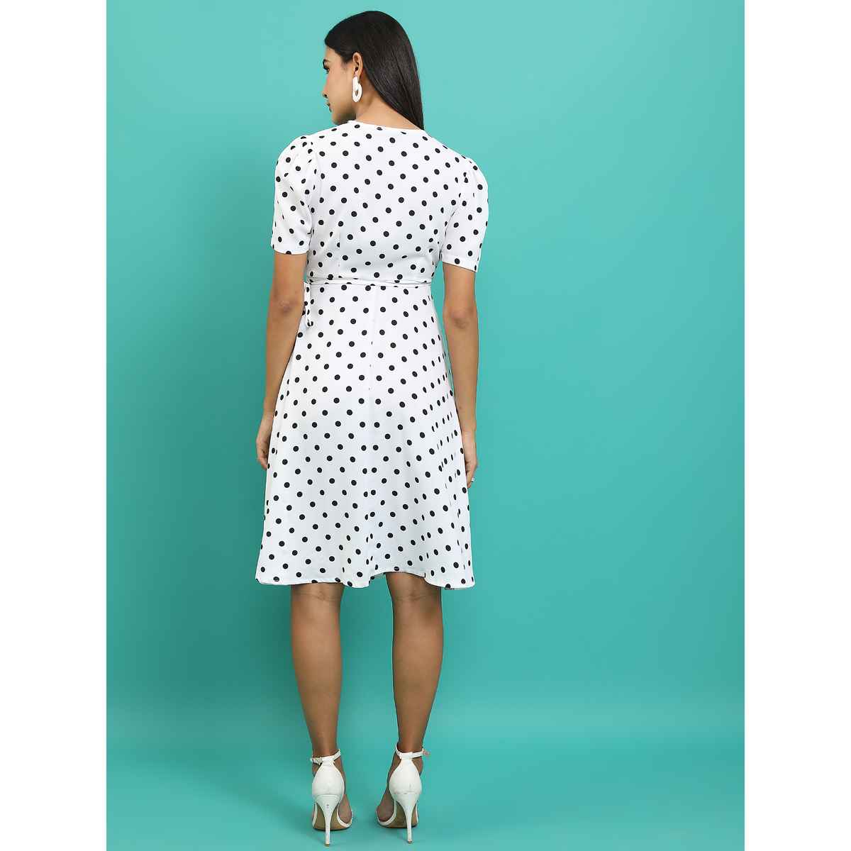 Ketch Women White Printed Fit And Flare Dresses | White-Black | L