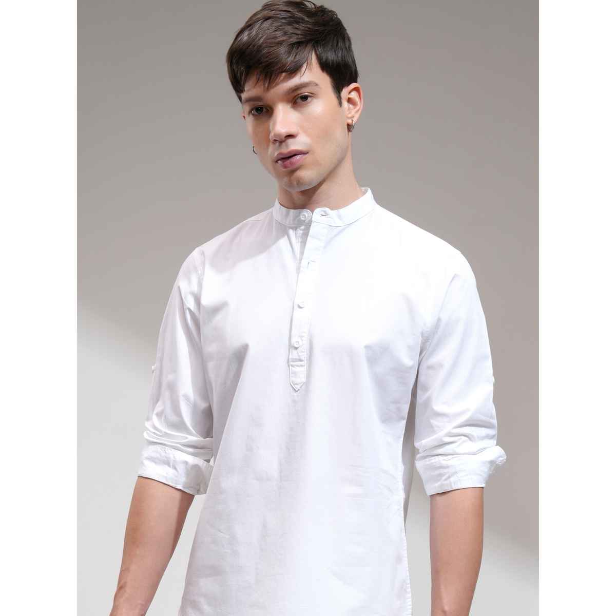 Highlander Men Slim Fit Solid Casual Shirt | White | M