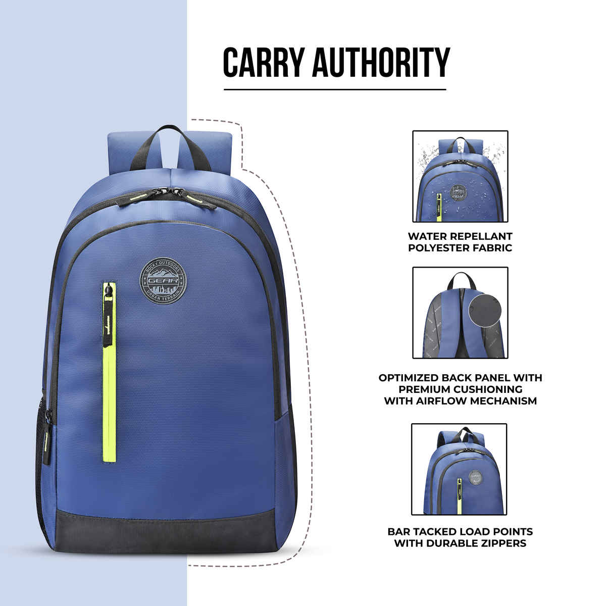 Gear Unisex Polyester 19 L Backpack | Navy Blue and Green