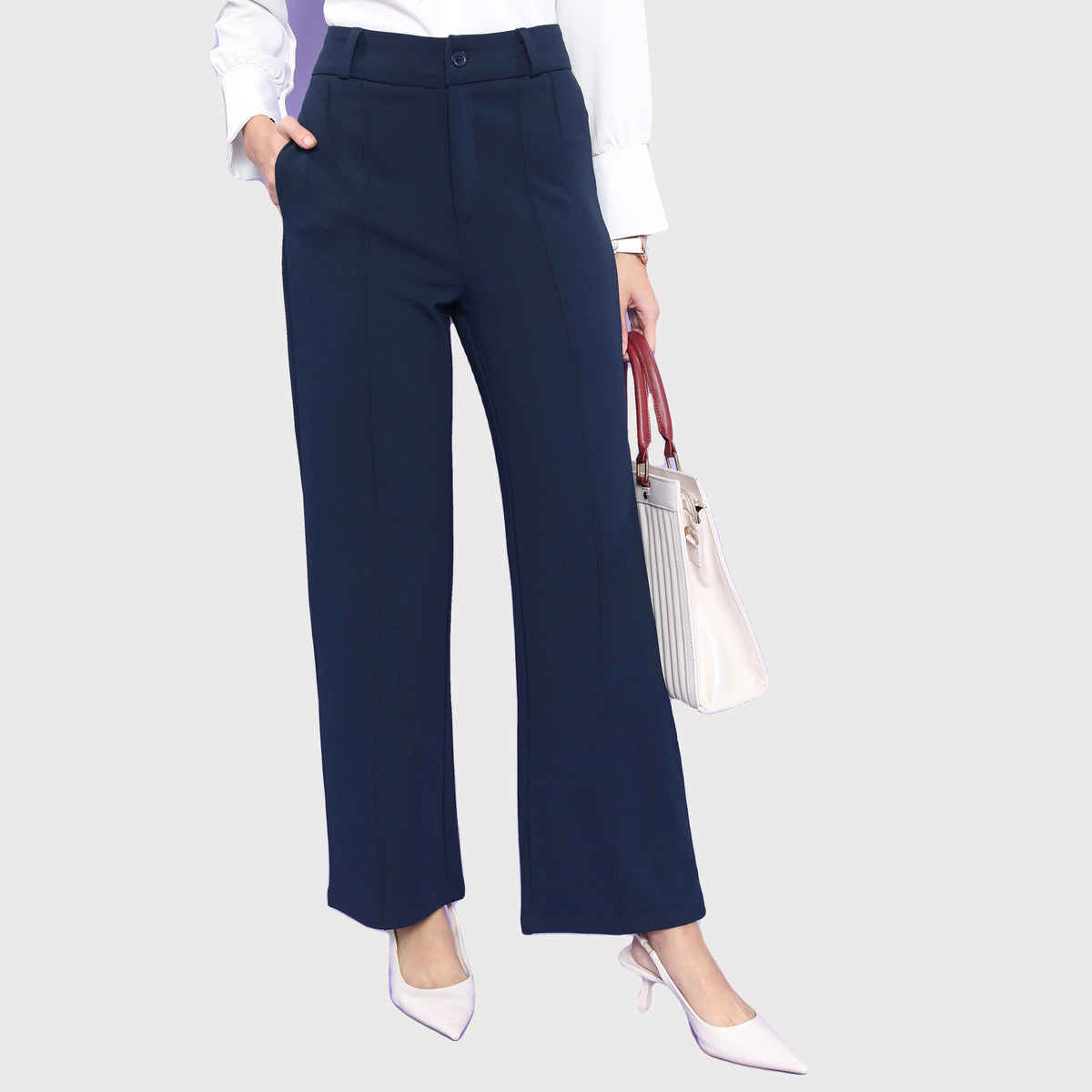 Tokyo Talkies Women's Straight Fit High-Rise Parallel Trouser | Blue - 28