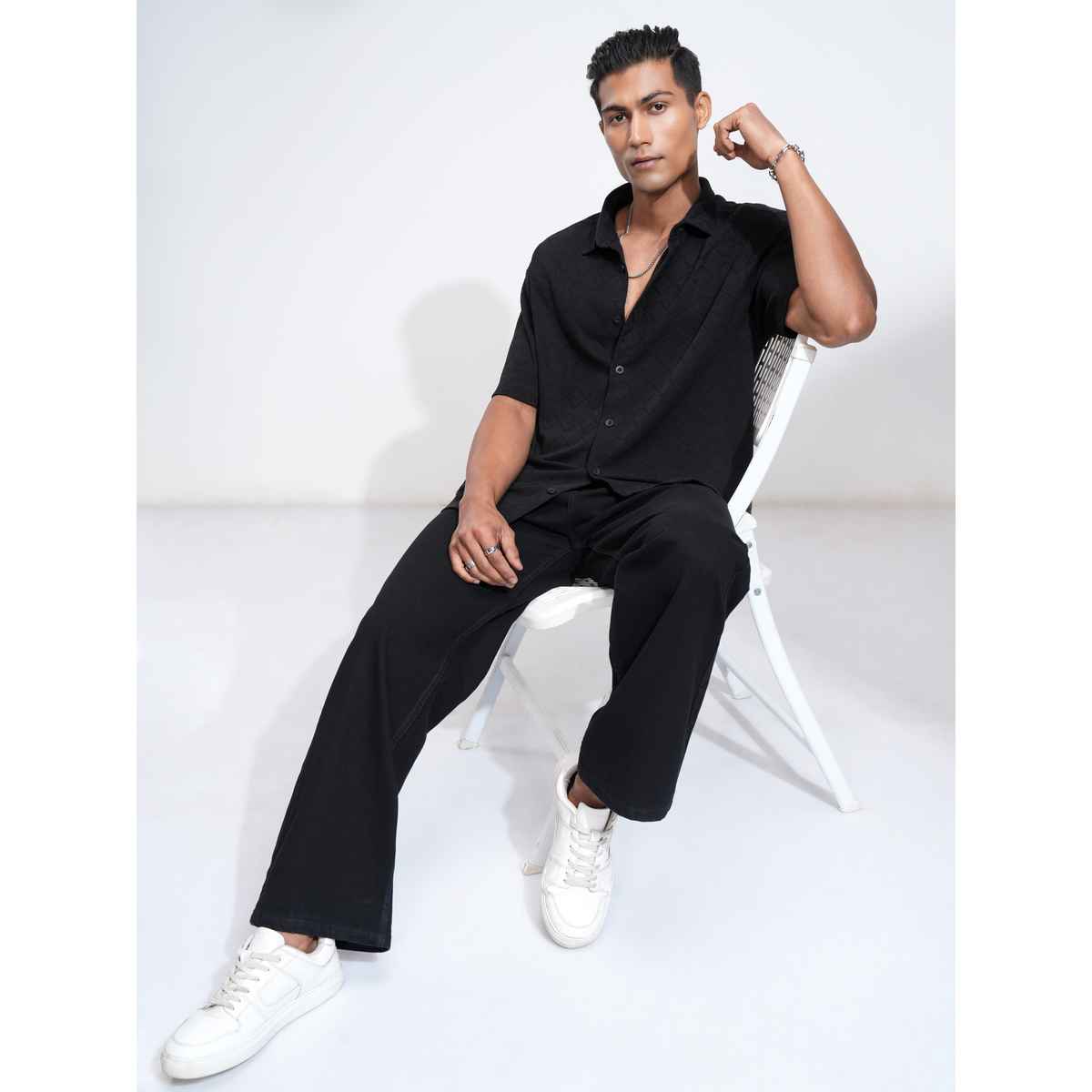 Locomotive Men's Textured Oversize Drop Shoulder Shirt | Jet Black - XL