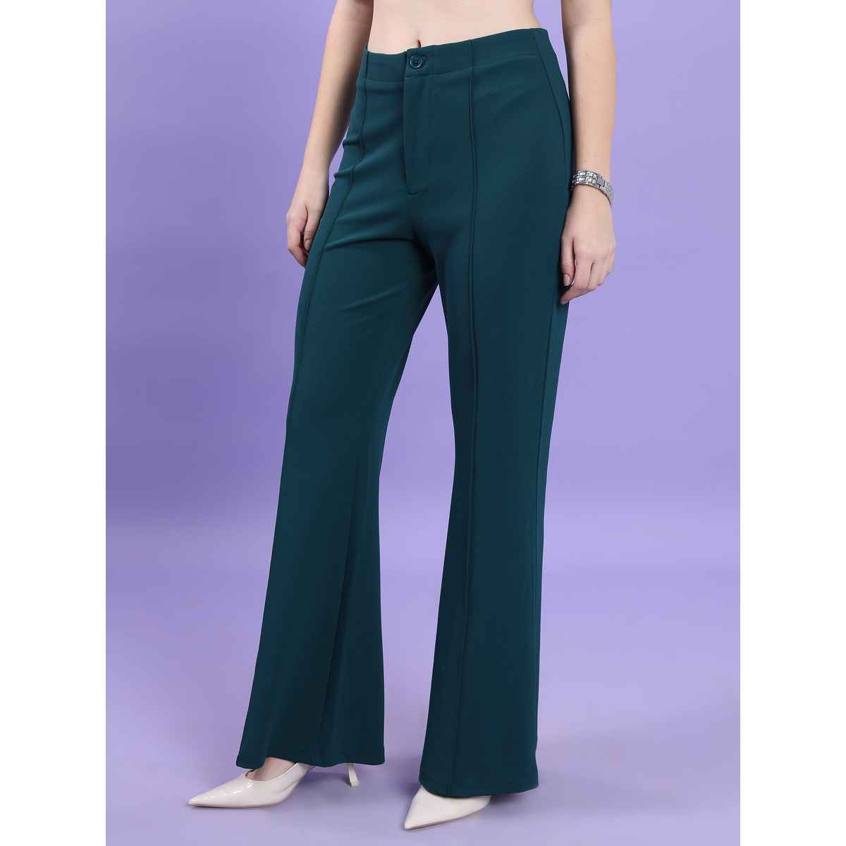 Tokyo Talkies Women's Flared High Rise Bootcut Trouser | Teal - 34