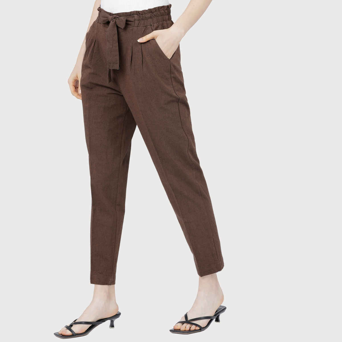 Tokyo Talkies Women's Tapered Fit High-Rise Pleated Peg Trouser | Multicolour - 32