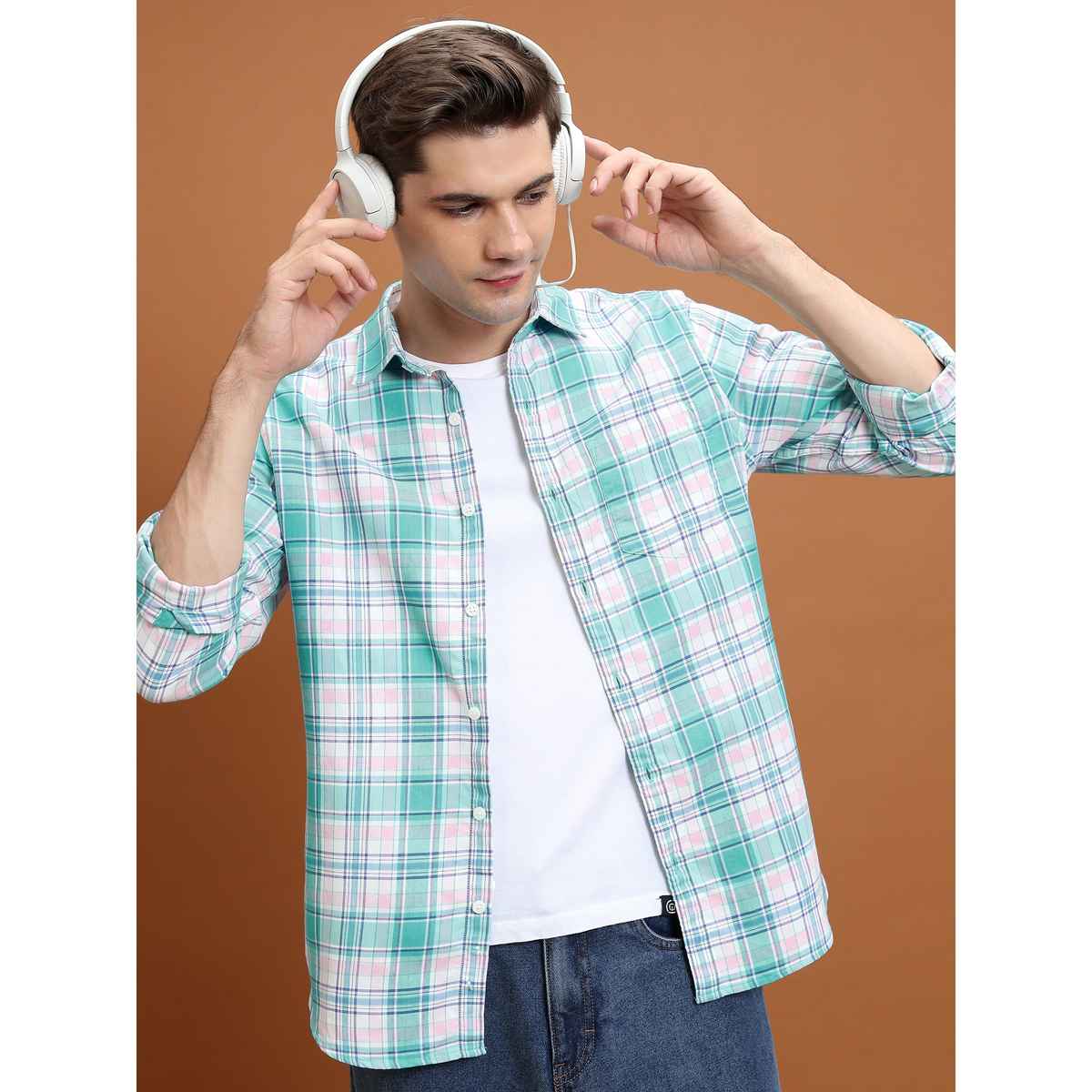Highlander Slim Fit Tartan Checked Spread Collar Casual Shirt | Multicolor | S