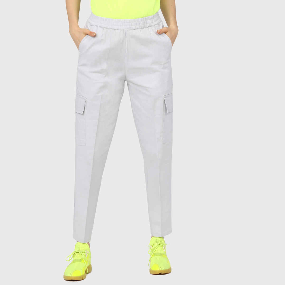 Tokyo Talkies Women's Straight Fit Cargos Trouser | White - 30