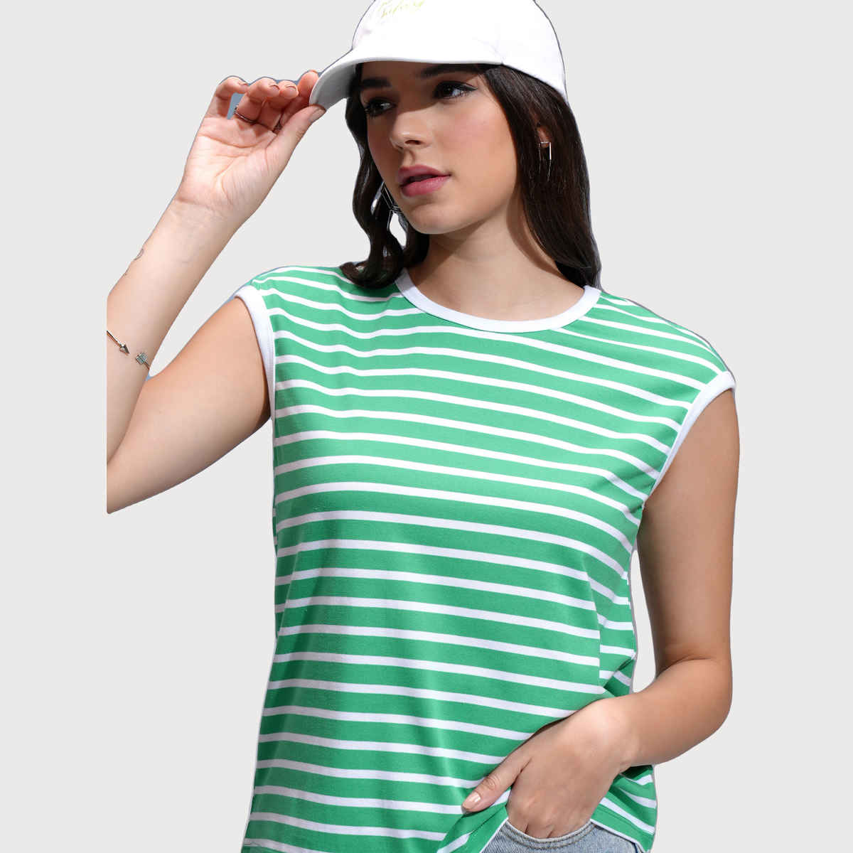 Tokyo Talkies Women's Striped Regular Fit Sleeveless Top | Multicolour - L